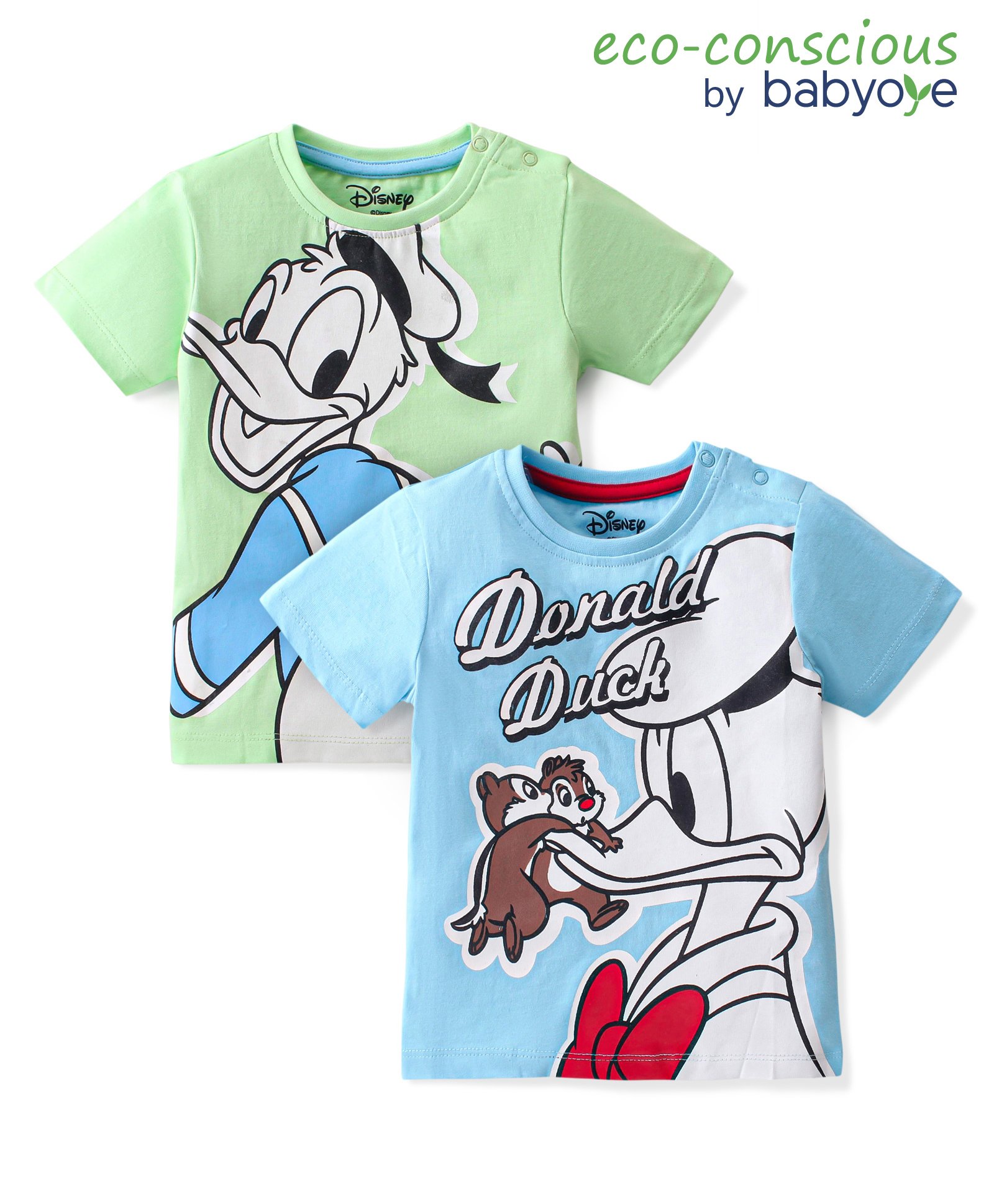 Babyoye Disney Cotton Knit Half Sleeves T-Shirt with Chip & Dale  Donald Duck Graphics Pack of 2  - Multicolour-picture-33
