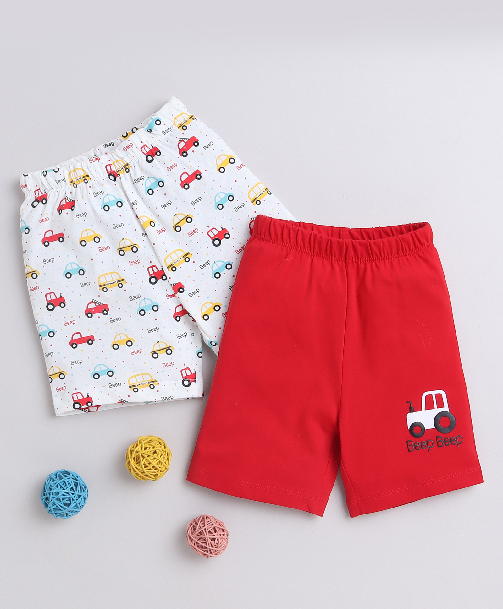 BUMZEE Pack Of 2 Cars Printed Shorts - Red & White-picture-16