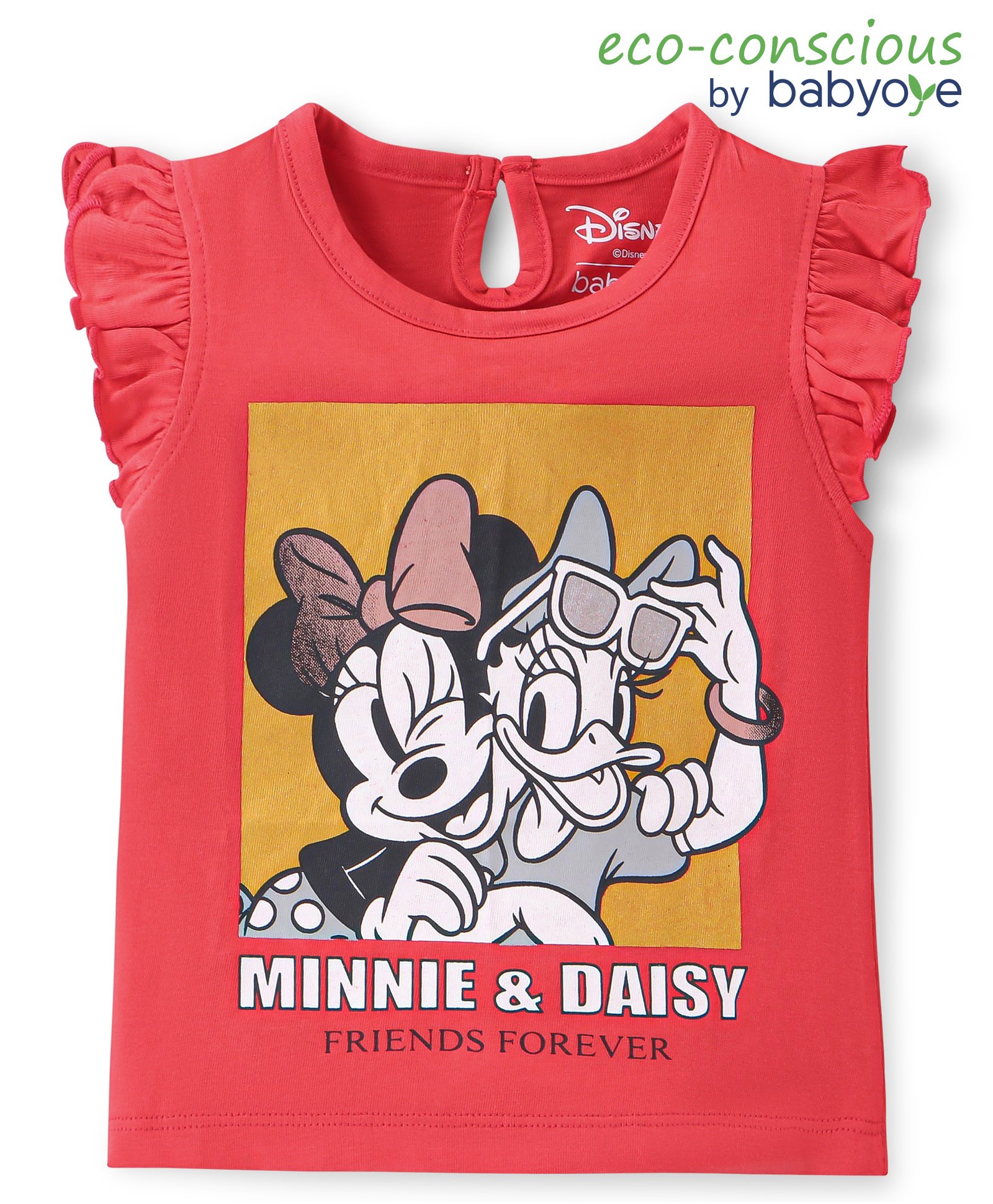 Babyoye Disney Cotton Knit Frill Sleeves Top With Minnie Mouse Graphics - Red-picture-18