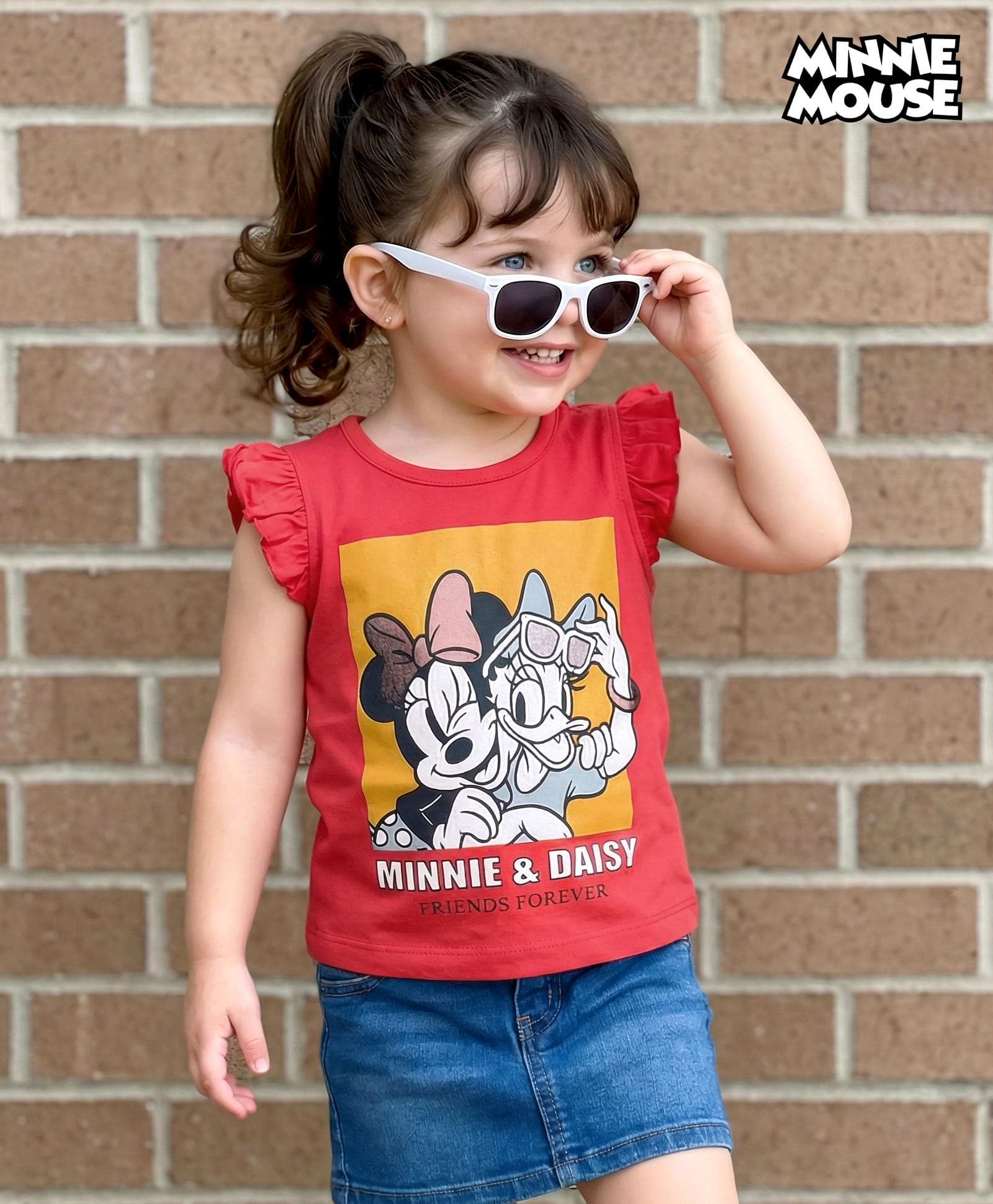 Babyoye Disney Cotton Knit Frill Sleeves Top With Minnie Mouse Graphics - Red-picture-23