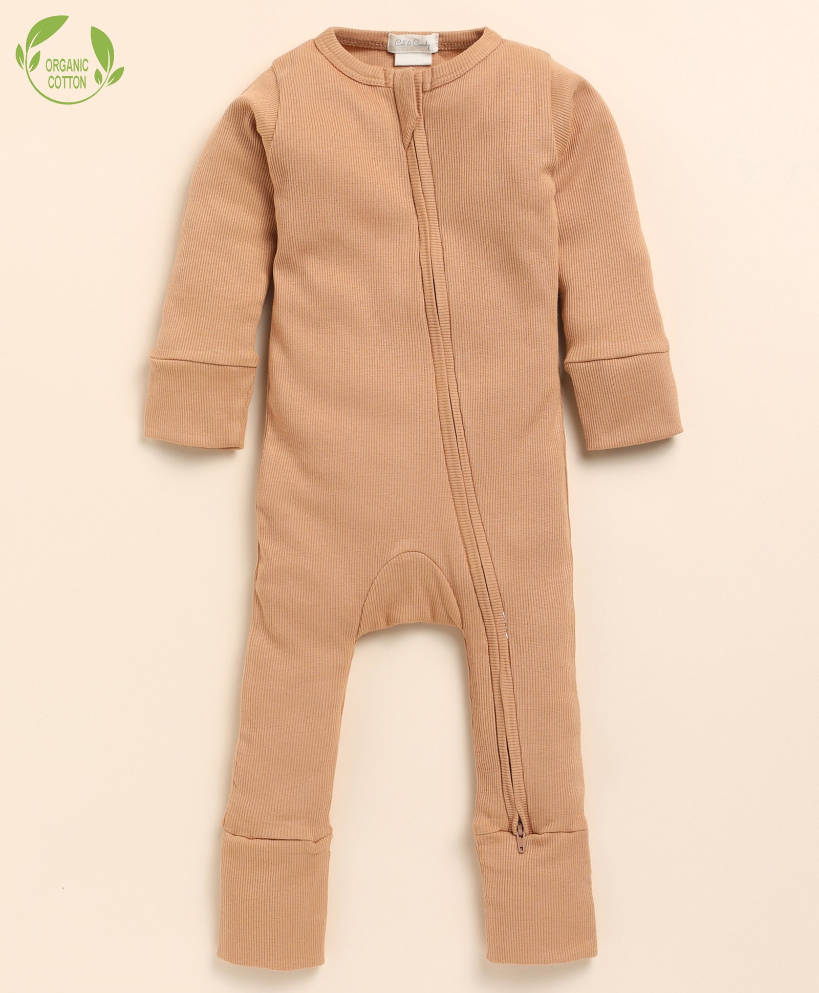 Cot & Candy Organic Cotton Full Sleeves Solid Romper - Brown-picture-15