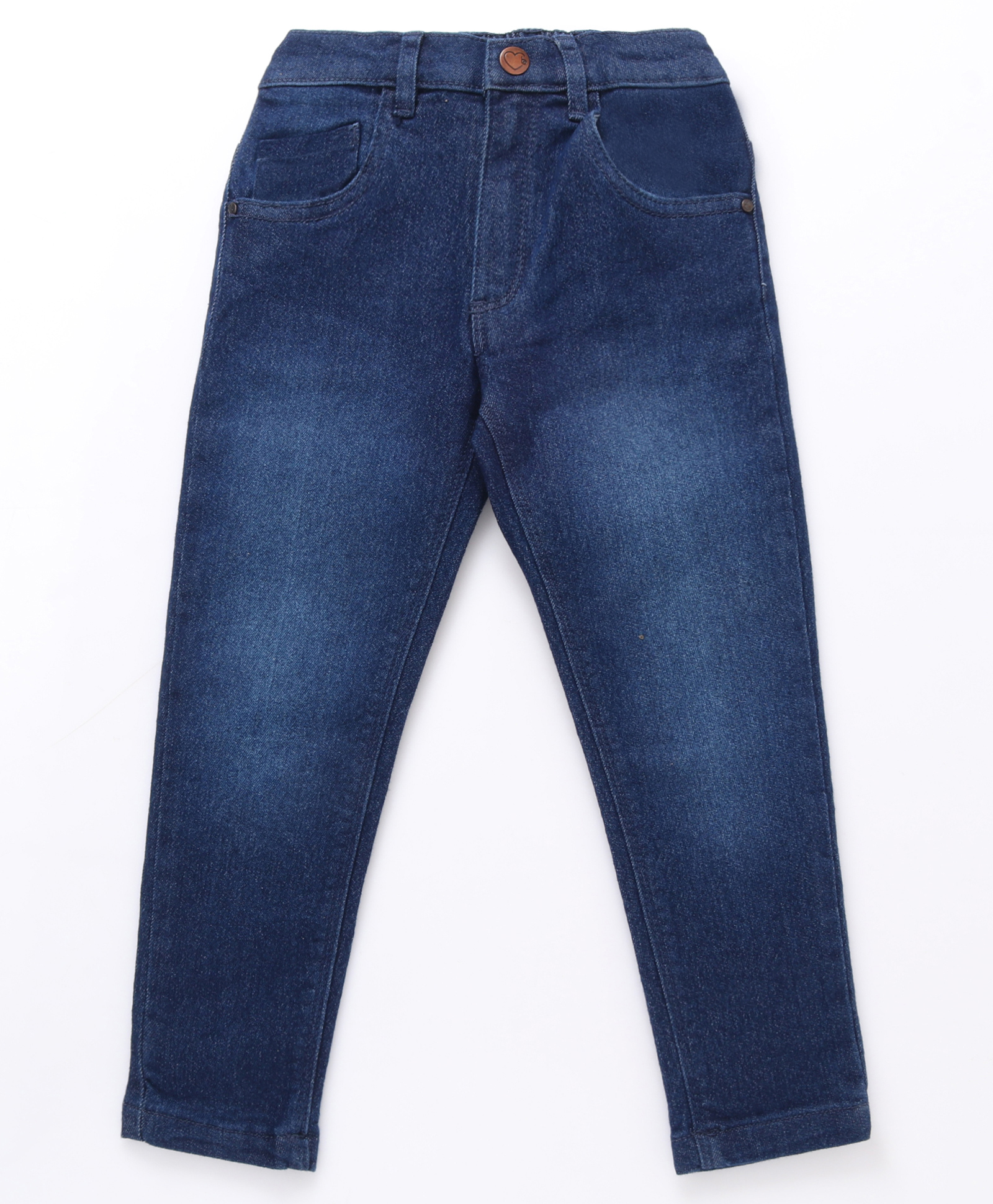 Babyhug Cotton Knit Full Length Denim Washed Jeans with Stretch Solid Colour - Dark Blue-picture-28