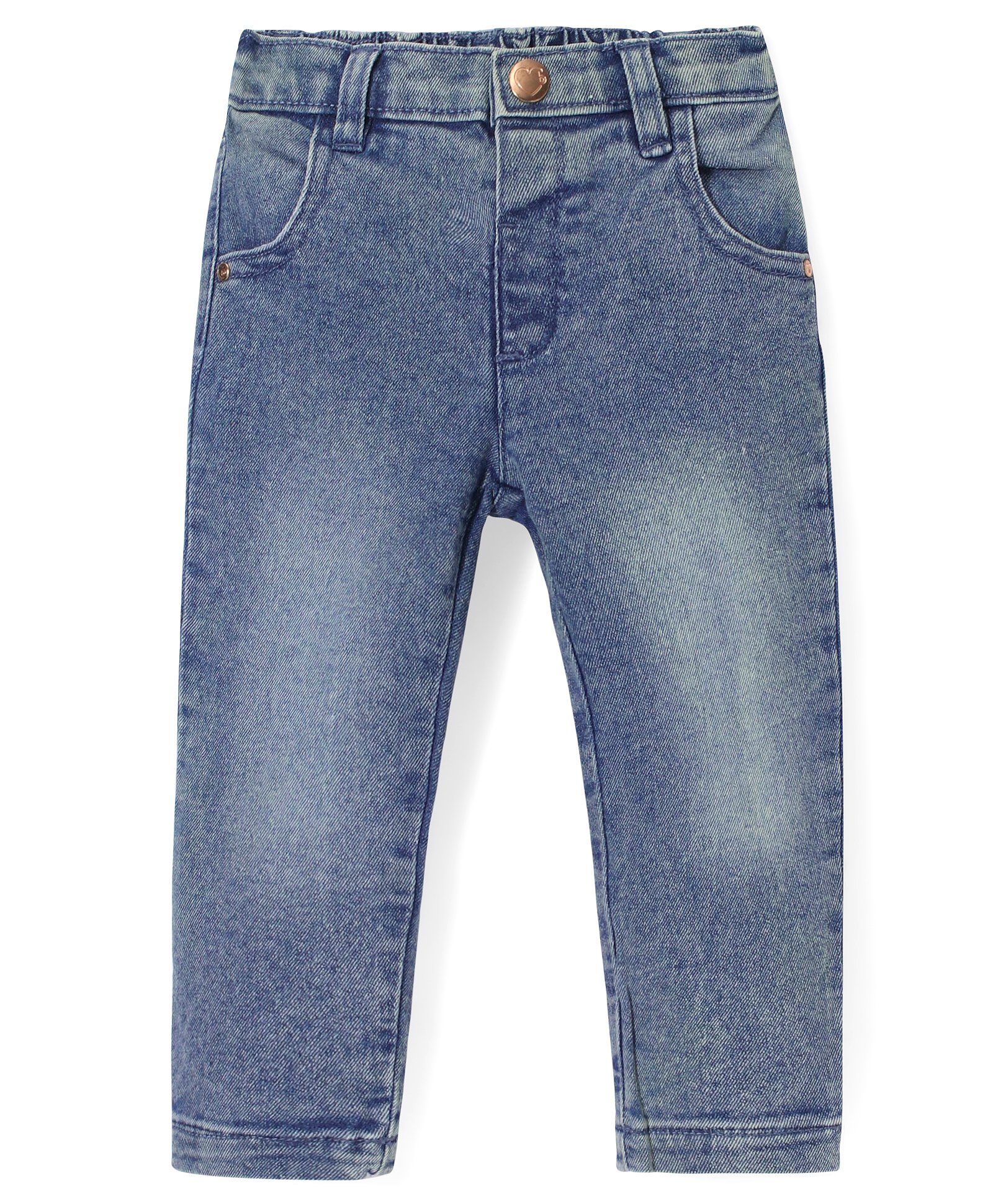 Babyhug Cotton Knit Full Length Denim Washed Jeans with Stretch Solid Colour - Dark Blue-picture-27