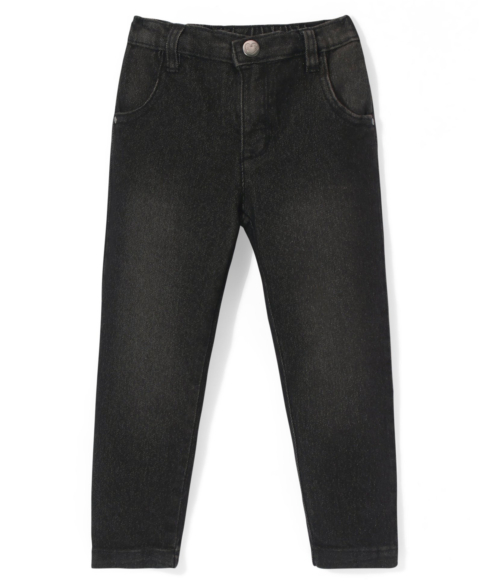 Babyhug Cotton Knit Full Length Denim Washed Jeans with Stretch - Black-picture-38