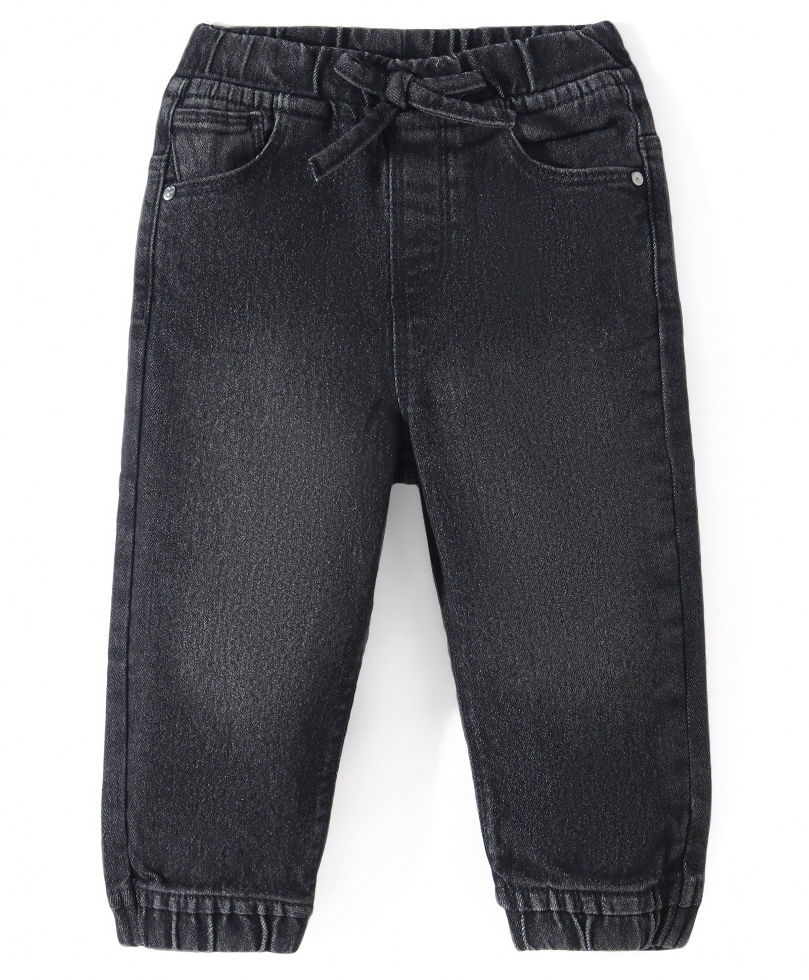 Babyhug Full Length Stretchable Denim Washed Joggers with Bow Detailing  - Black-picture-12