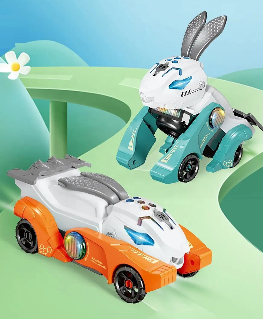 AKN TOYS 2 in 1 plastic rabbit robot car b/o automatic deformation truck toy with light sound - COLOR MAY VARY-picture-45