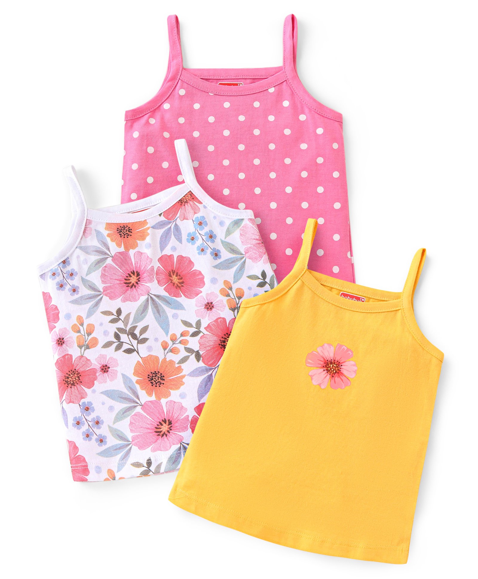 Babyhug 100% Cotton Knit Sleeveless Floral & Polka Dots Printed Antibacterial Slips Pack of 3 - Multicolour-picture-25