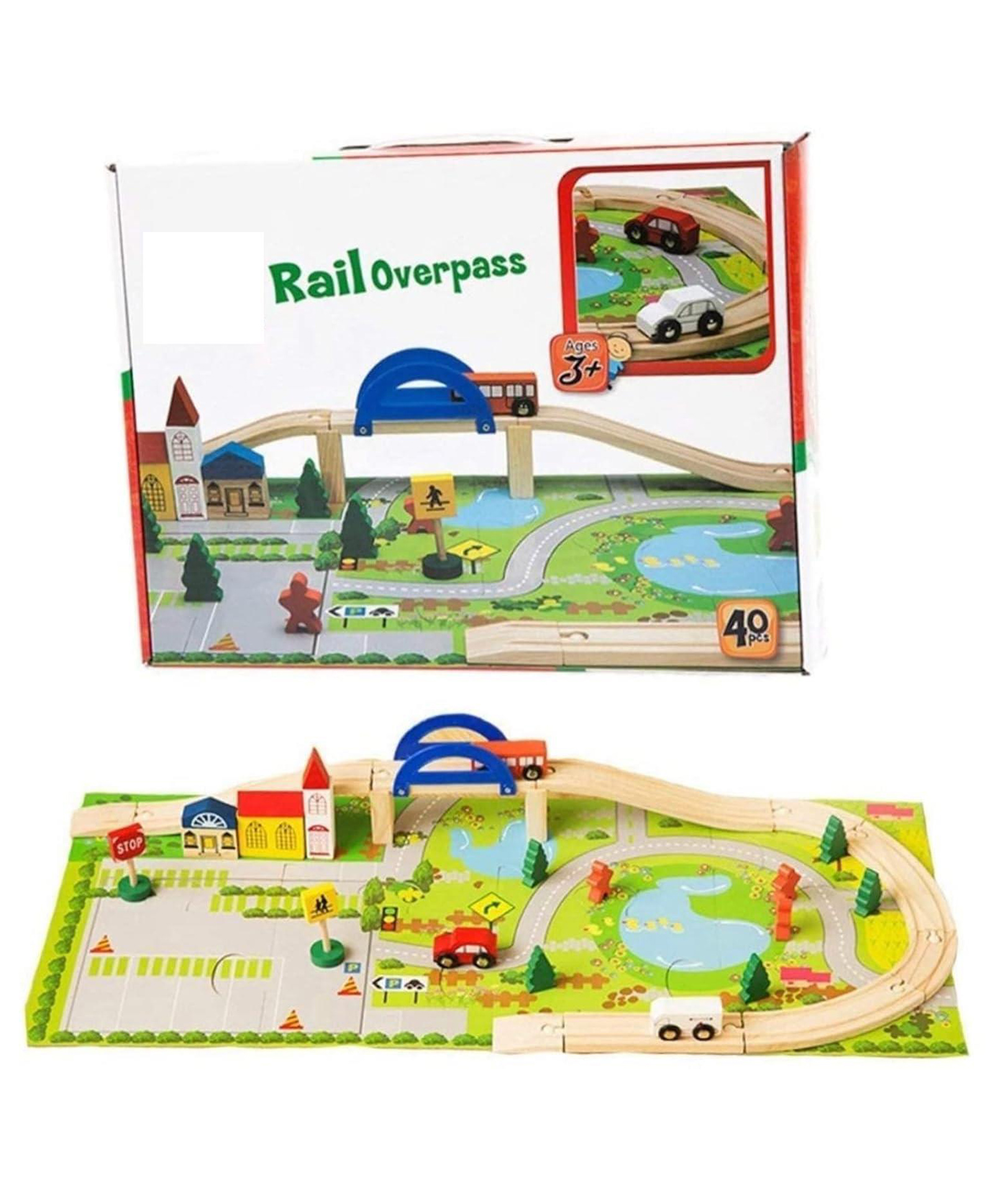 SANJARY 40 Pieces Wooden Rail Over Pass Puzzle Block Set for Kids -Color & Design May Vary-picture-16