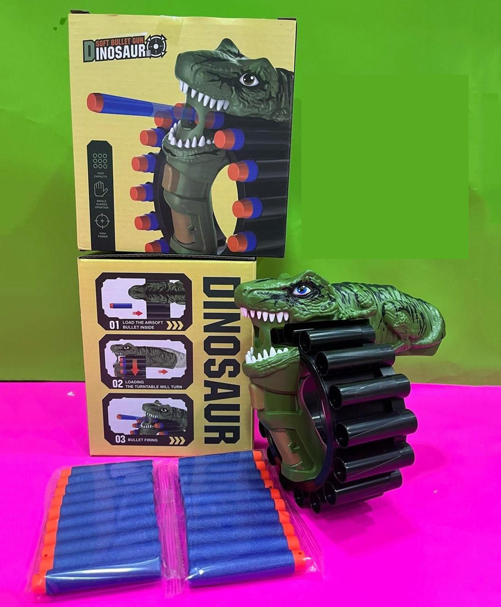 Sanjary Dinosaur Shape Toy For Kids With Soft 20 Bullet Darts Shooting Game Gun Toys  - Color May Vary-picture-27