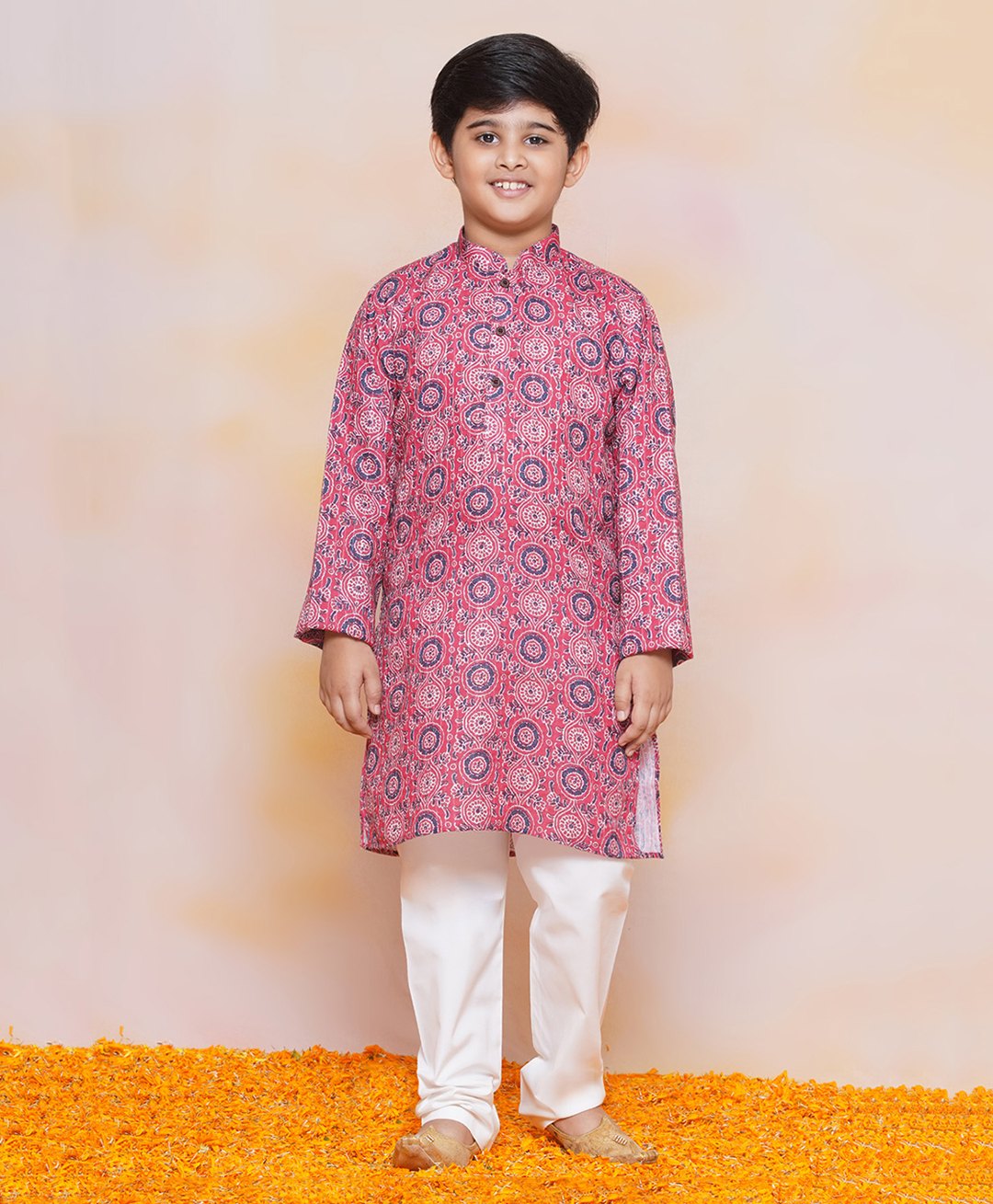 AJ Dezines Full Sleeves Floral Swirl Printed Kurta With Pyjama Set - Pink-image-33