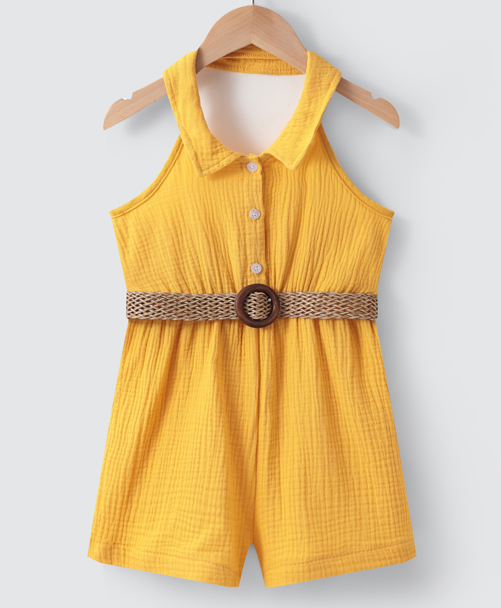Kookie Kids Sleeveless Halter Neck Jumpsuit Solid Colour - Yellow-picture-10