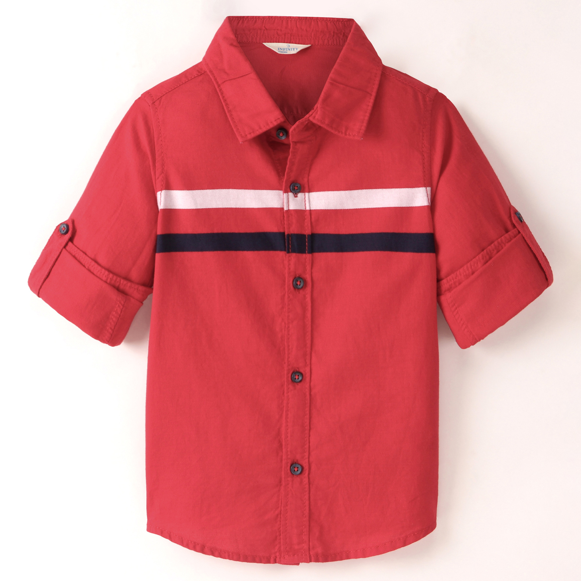 INFINITY Cotton Woven Full Sleeves Striped Shirt - Red-picture-36