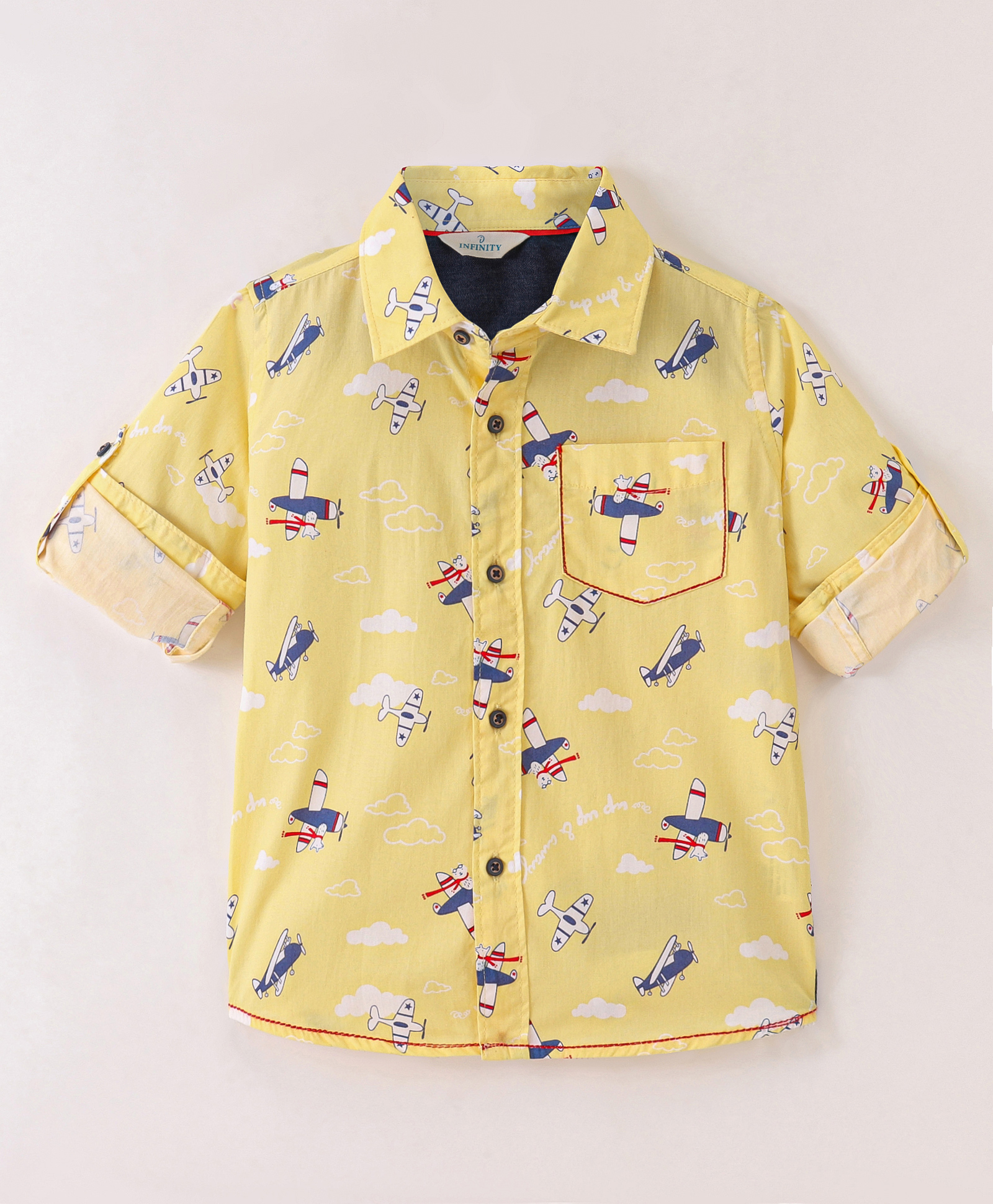 INFINITY Cotton Woven Full Sleeves Air Plane Printed  Shirt - Yellow-picture-34