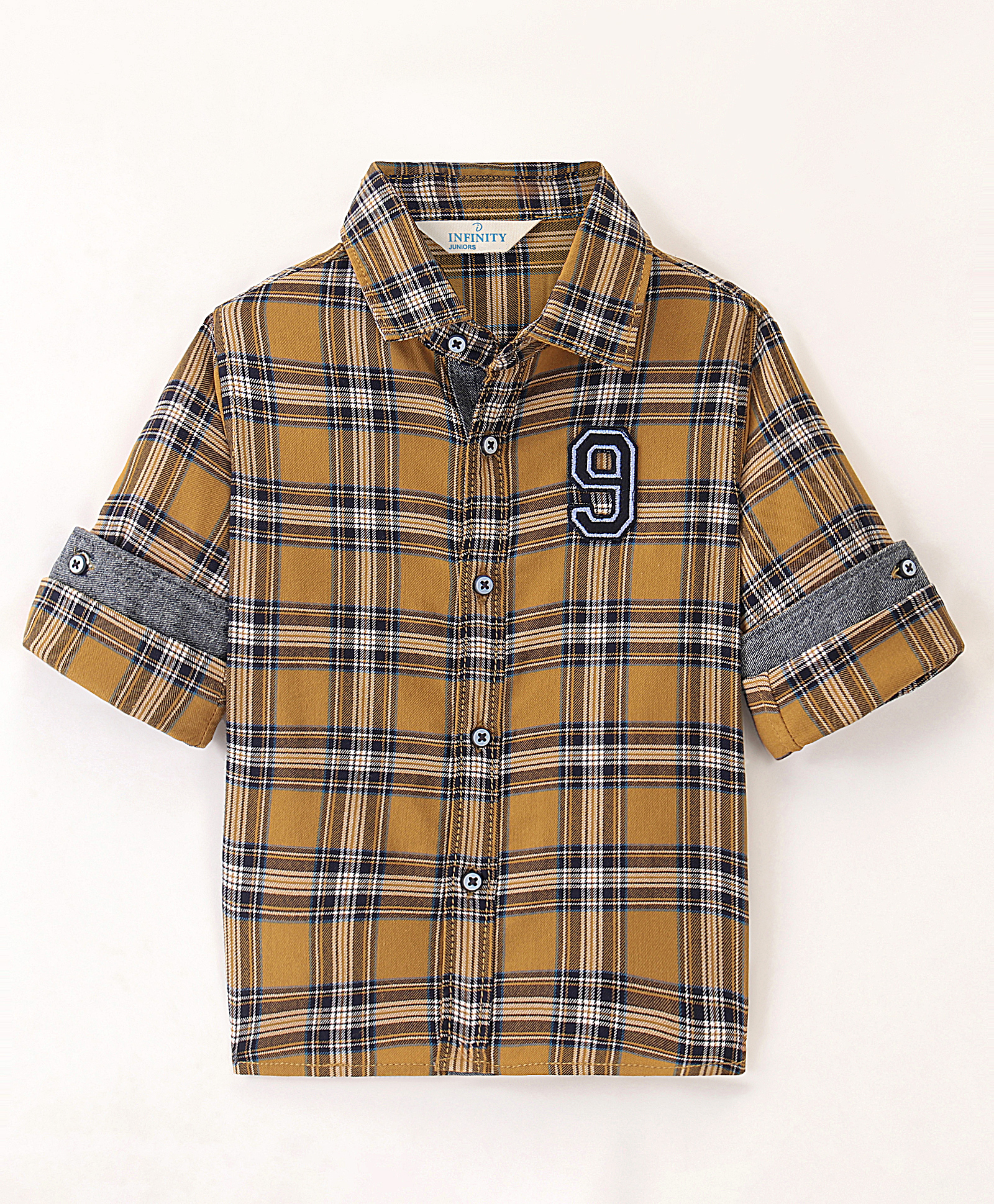 INFINITY Cotton Woven Full Sleeves Yarn Dye Checked Shirt - Mustard Yellow-image-30