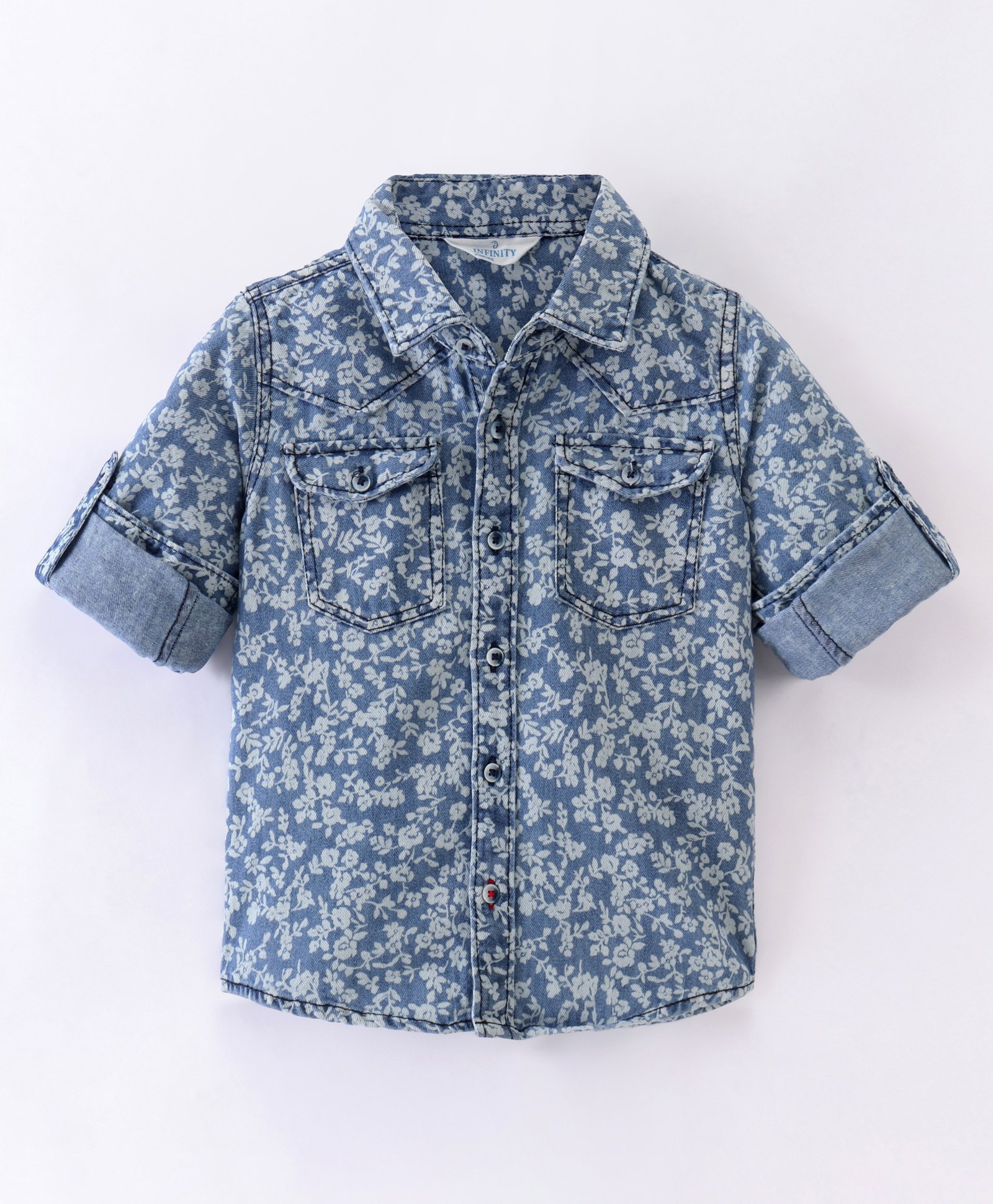 INFINITY Cotton Woven Full Sleeves Floral Printed Shirt - Blue-picture-23