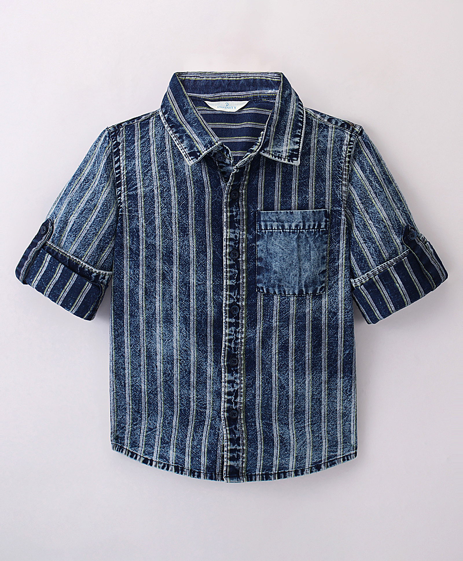 INFINITY Cotton Woven Full Sleeves Striped Shirt - Blue-picture-24