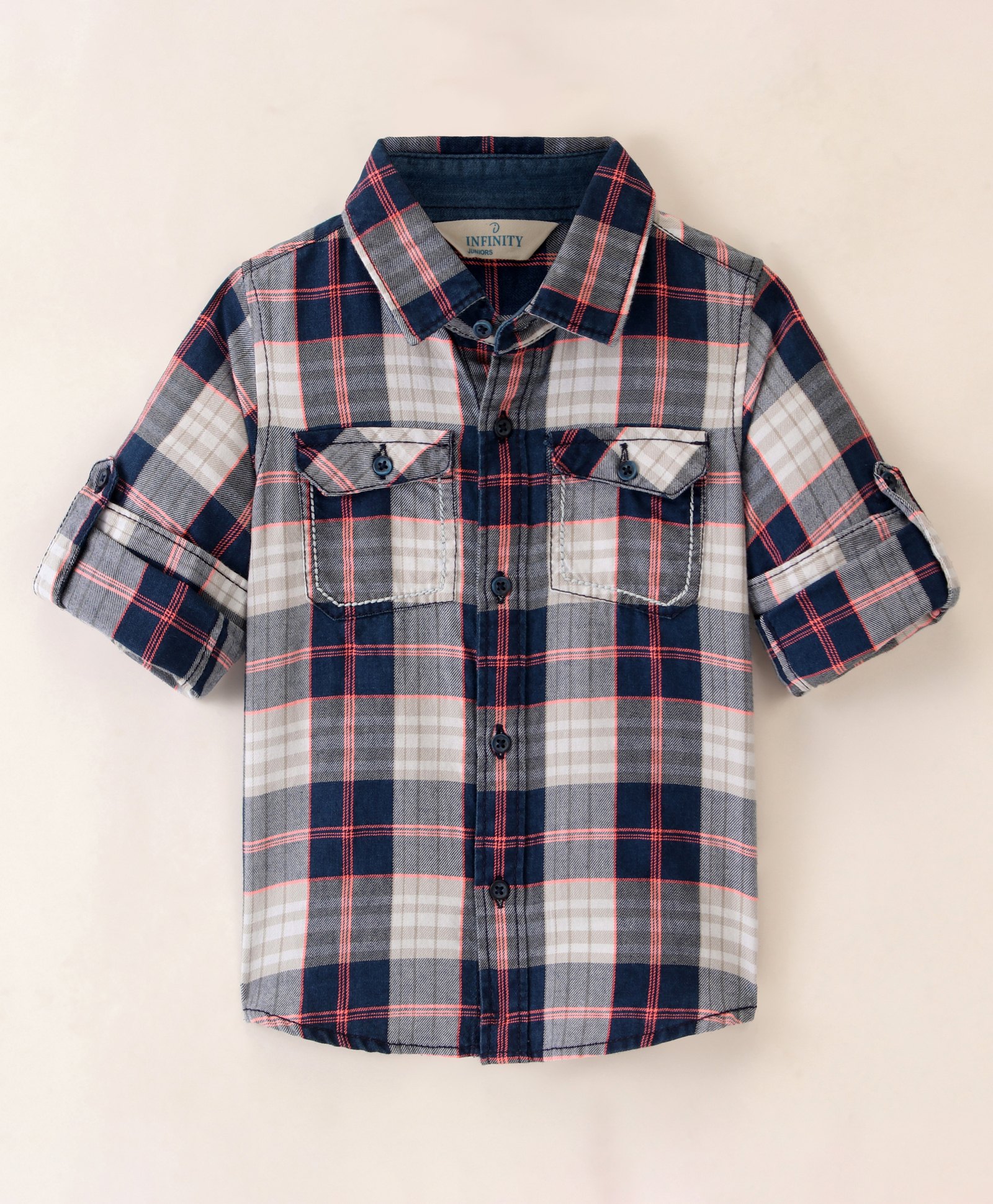 INFINITY Cotton Woven Full Sleeves Checked Shirt - Blue-picture-13