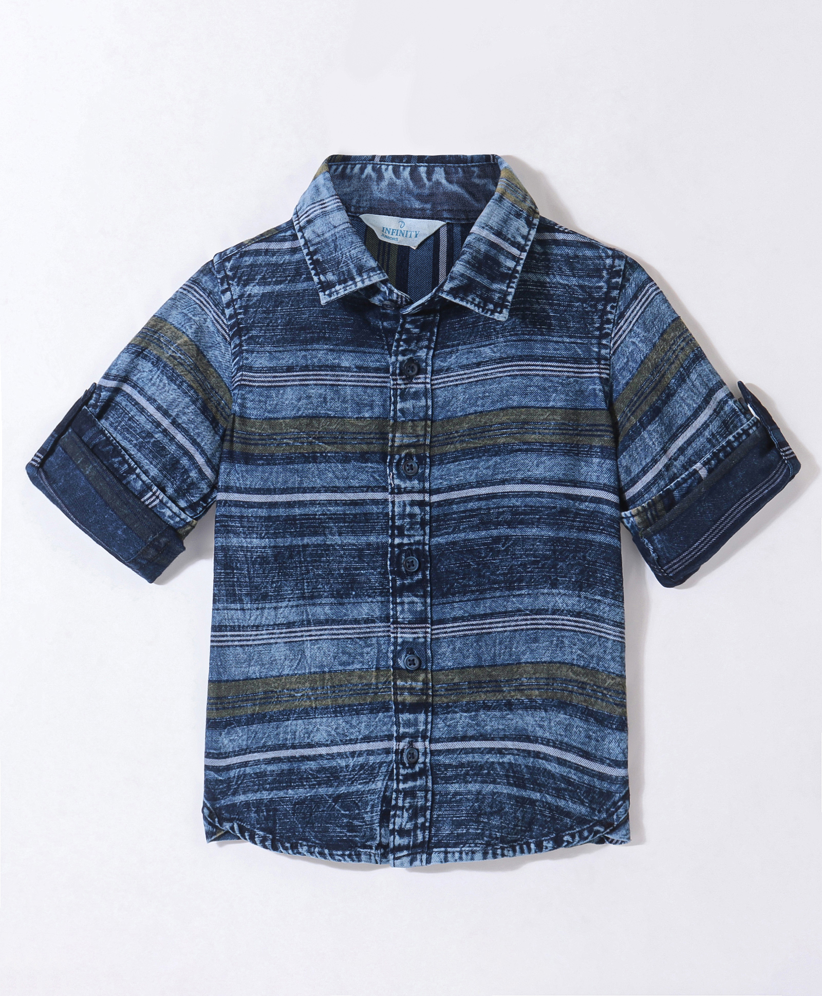INFINITY Cotton Woven Full Sleeves Striped Shirt - Blue-picture-28