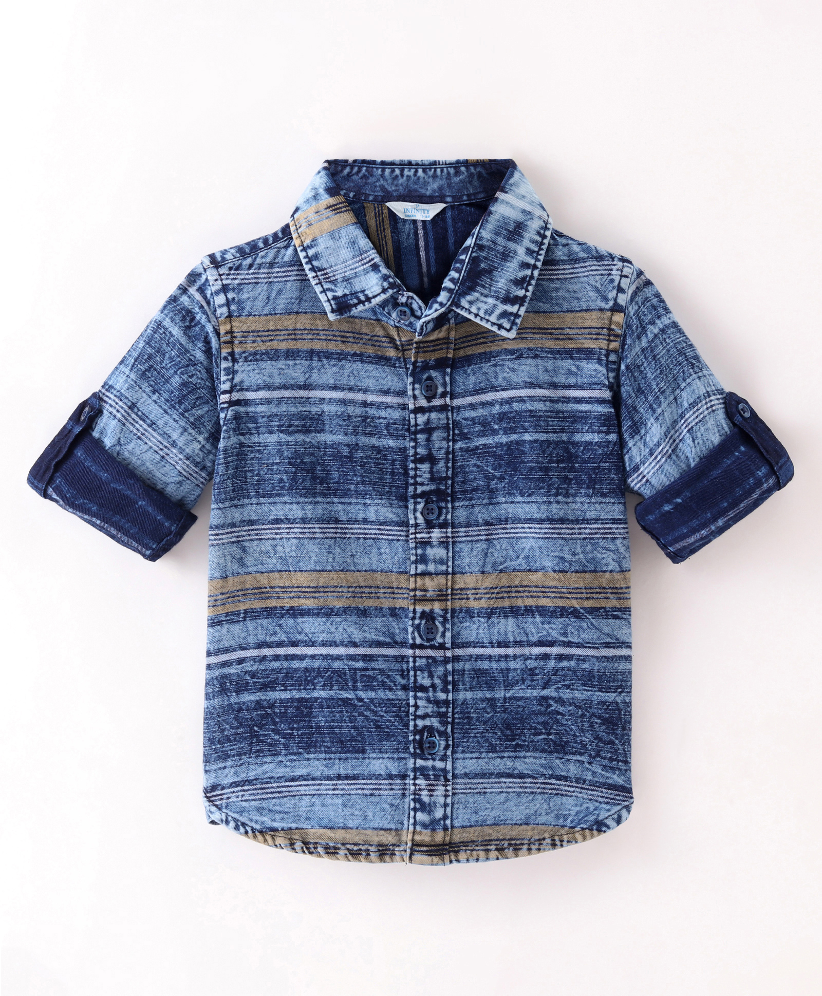 INFINITY Cotton Woven Full Sleeves Striped Shirt - Blue-picture-30