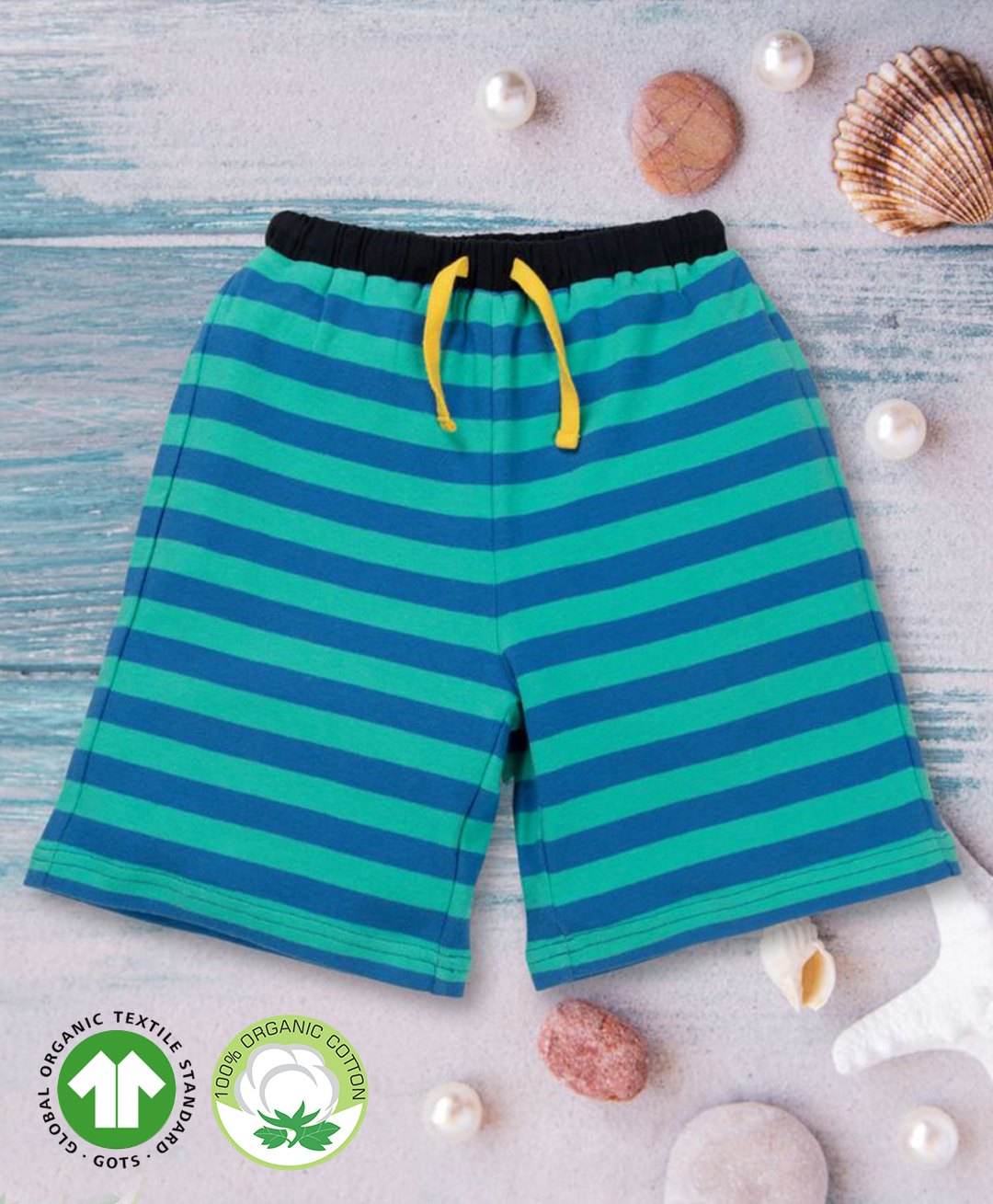Pranava 100% Organic Cotton  Striped Shorts - Aqua Green And Blue-image-11