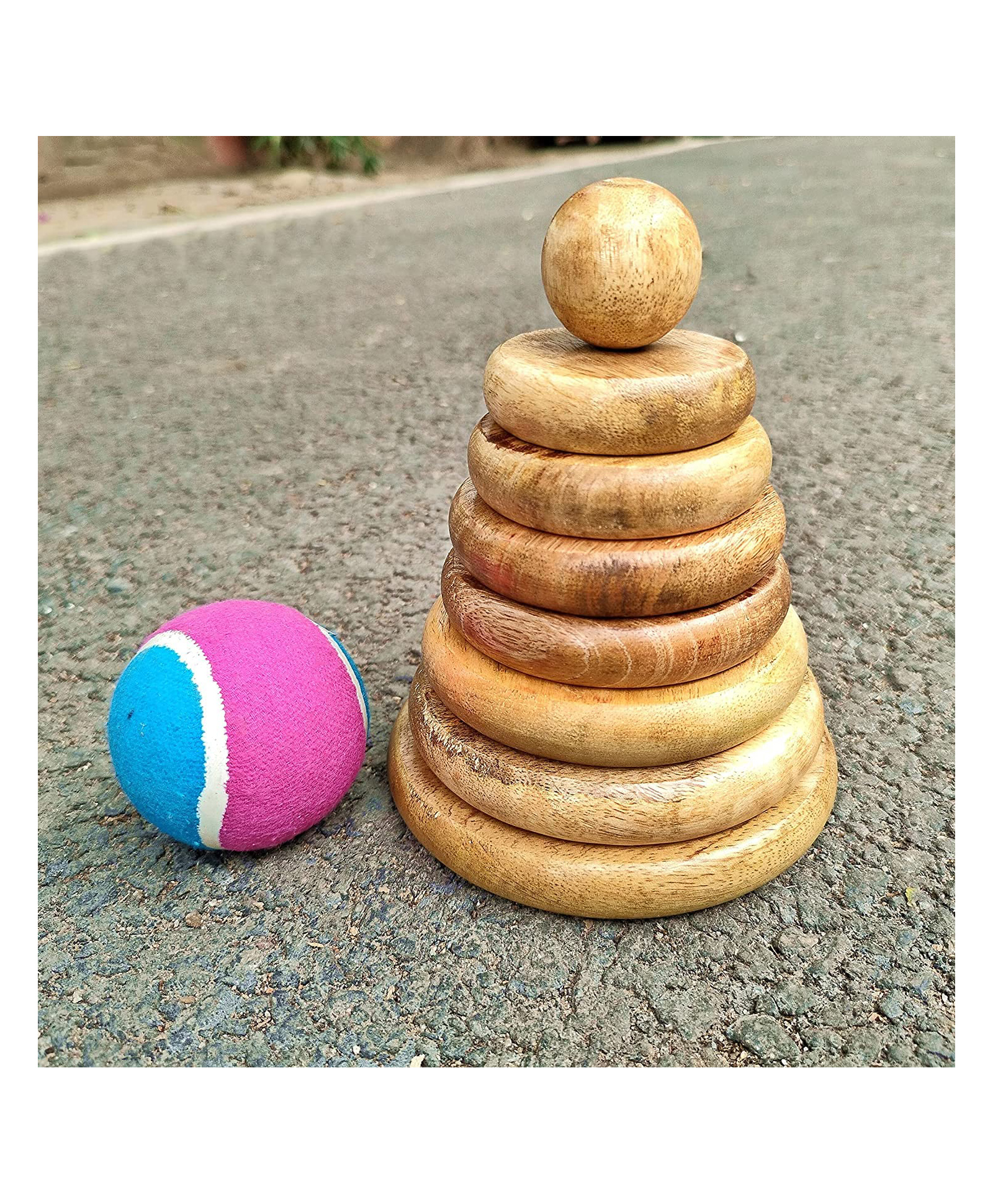MUREN 2 in 1 Wooden Toy, Seven Stone Lagori Pithhu and Stacking Games for kids Outdoor & Indoor Game-image-43