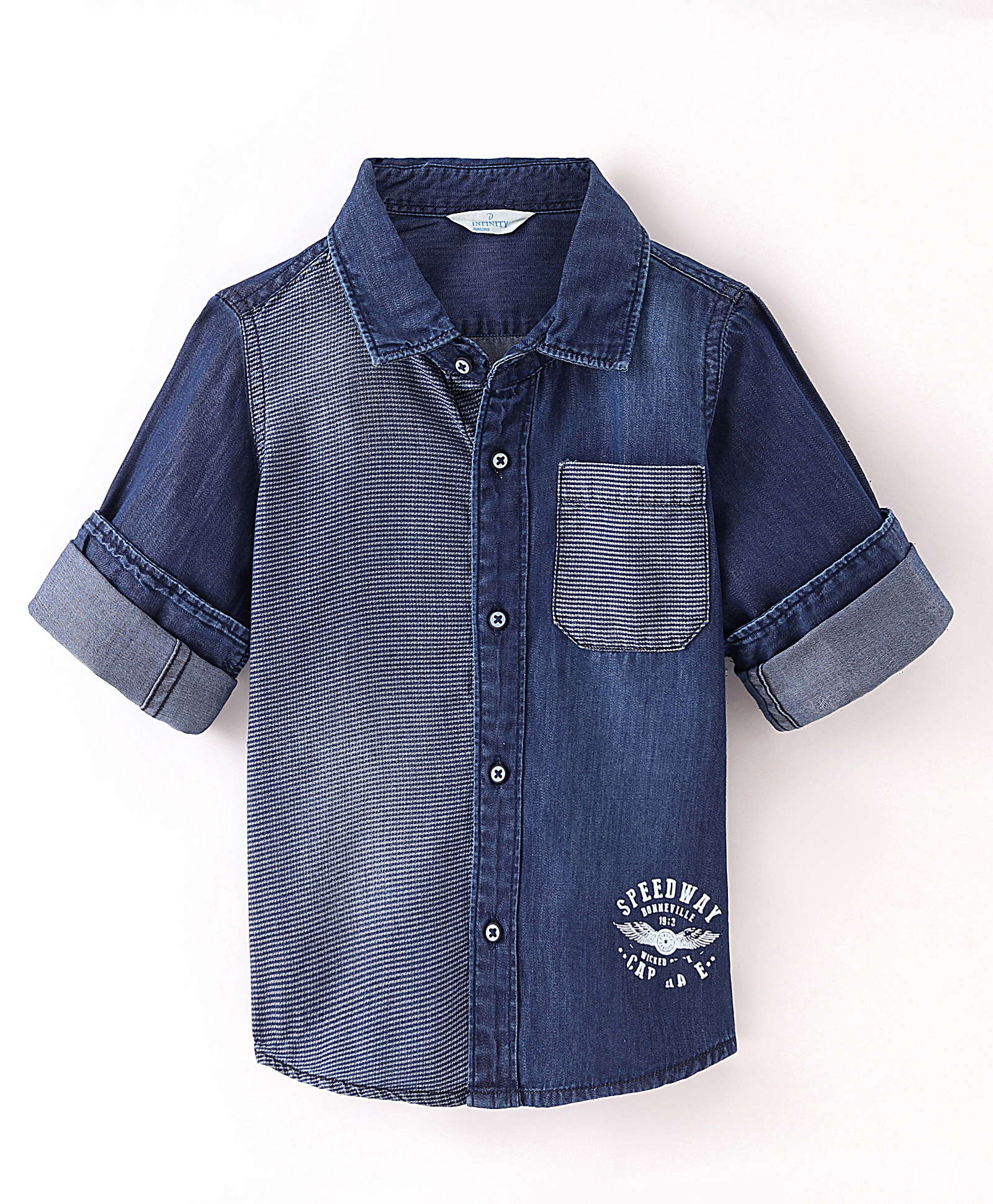 INFINITY Cotton Woven Full Sleeves Striped Shirt - Blue-image-13
