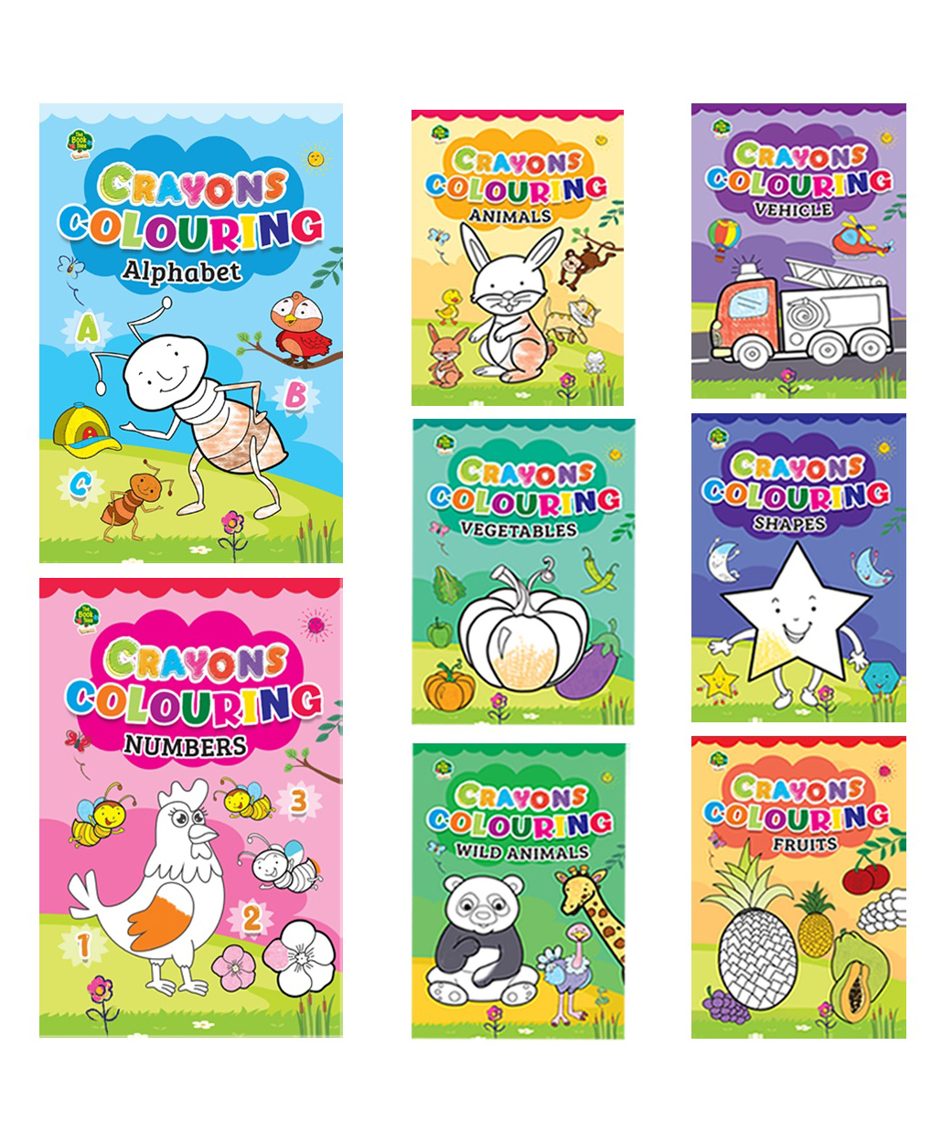 Majestic book club Crayons Colouring Books for Kids (Set of 8 Books) - Alphabet, Animals, Vehicles, Vegetables, Numbers, Shapes, Wild Animals, and Fruits - [Paperback]-image-47
