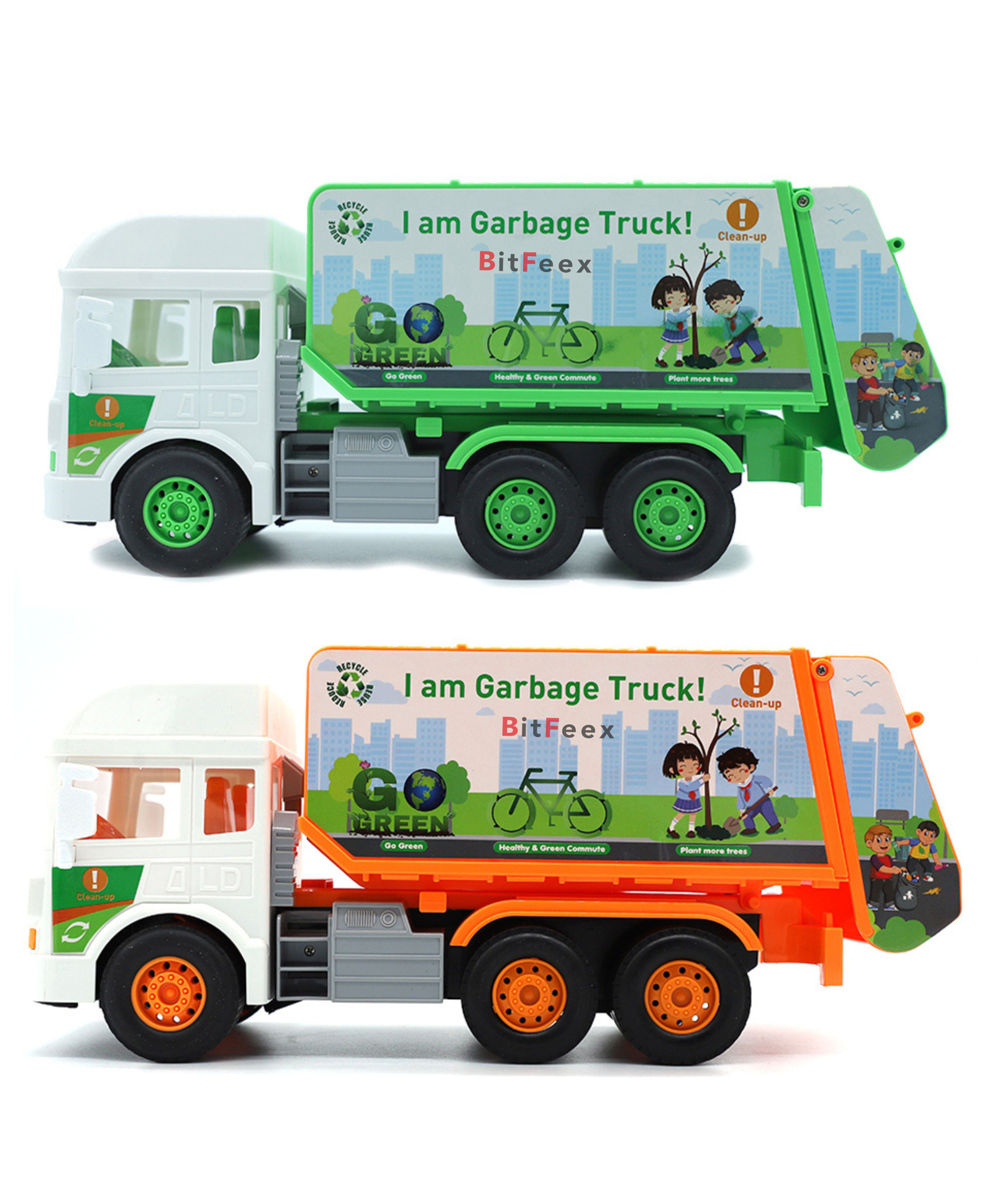 BitFeex City Clean up Truck Unbreakable Friction Powered City Clean Up Garbage Truck Toy with Lights and Sounds-Color may vary-image-12