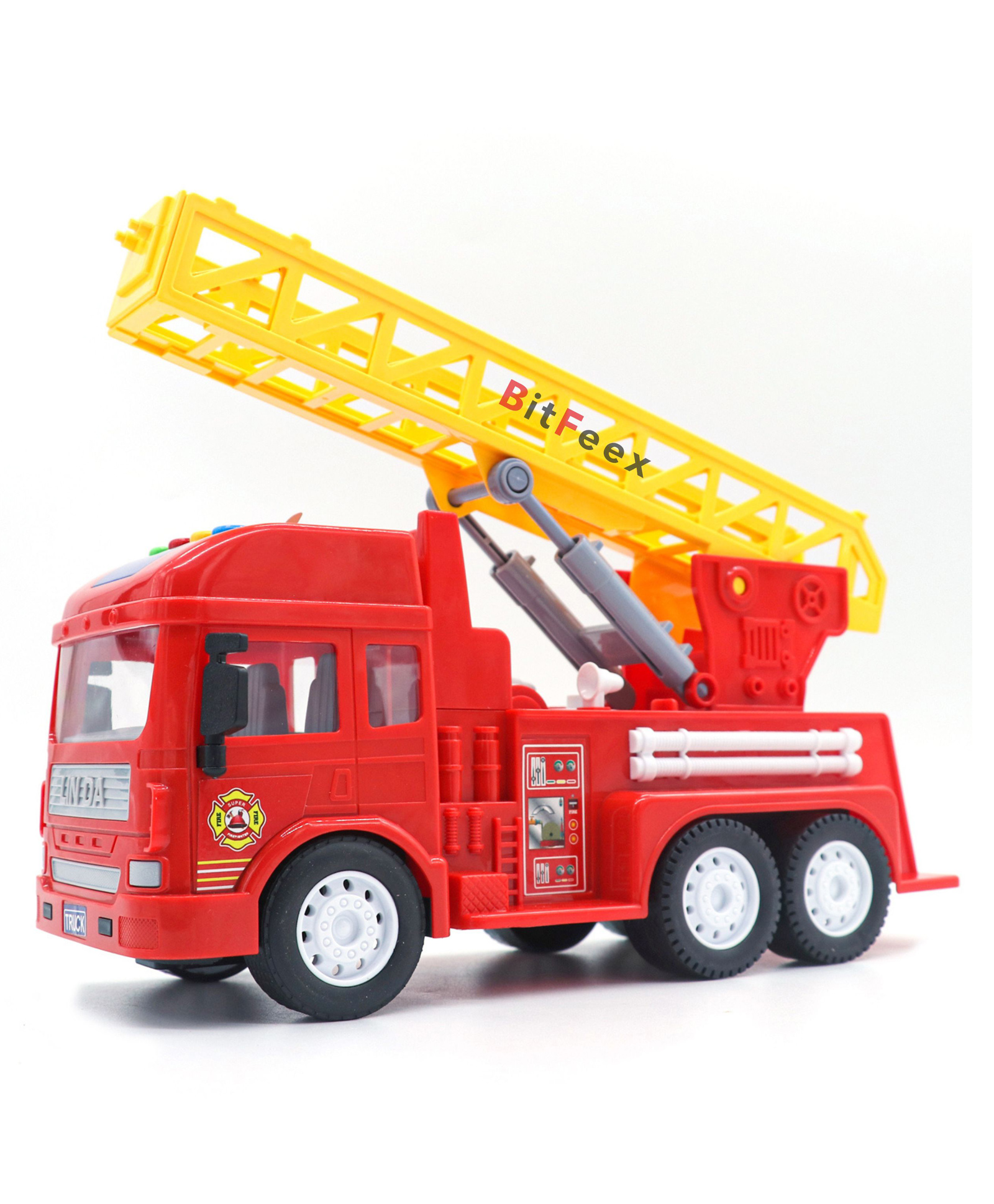 BitFeex Fire Ladder Truck Friction Powered-Red-picture-1
