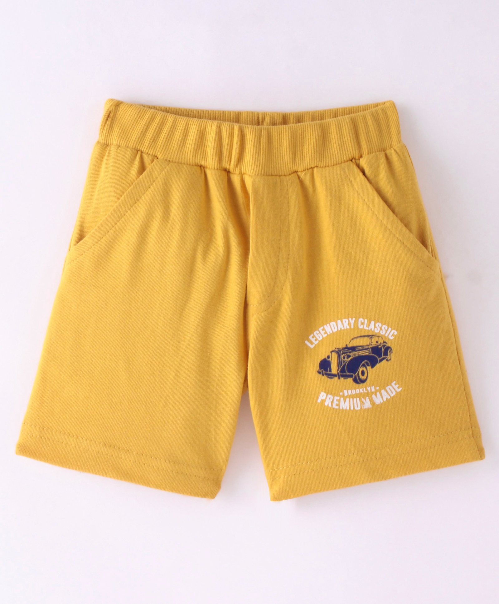 Zero Sinker Knit  Shorts with Car &  Text Print -  Mustard-picture-41
