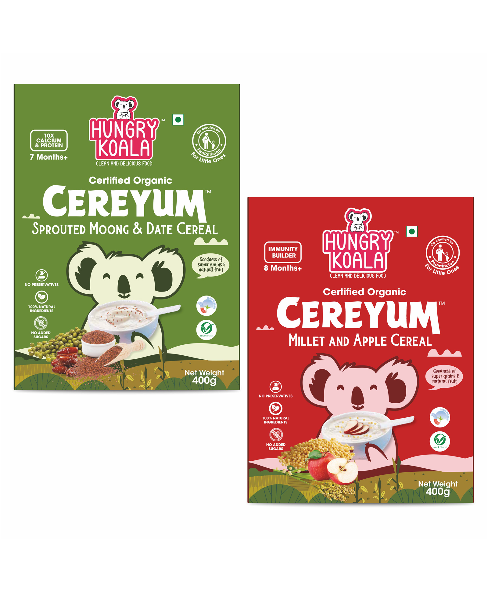HUNGRY KOALA Cereal Made With Natural Ingridients Millet Apple Sprouted Moong & Dates For Kids To Grow Healthy No Preservative Or Additives Or Maida 400 g Pack Of 2-image-35
