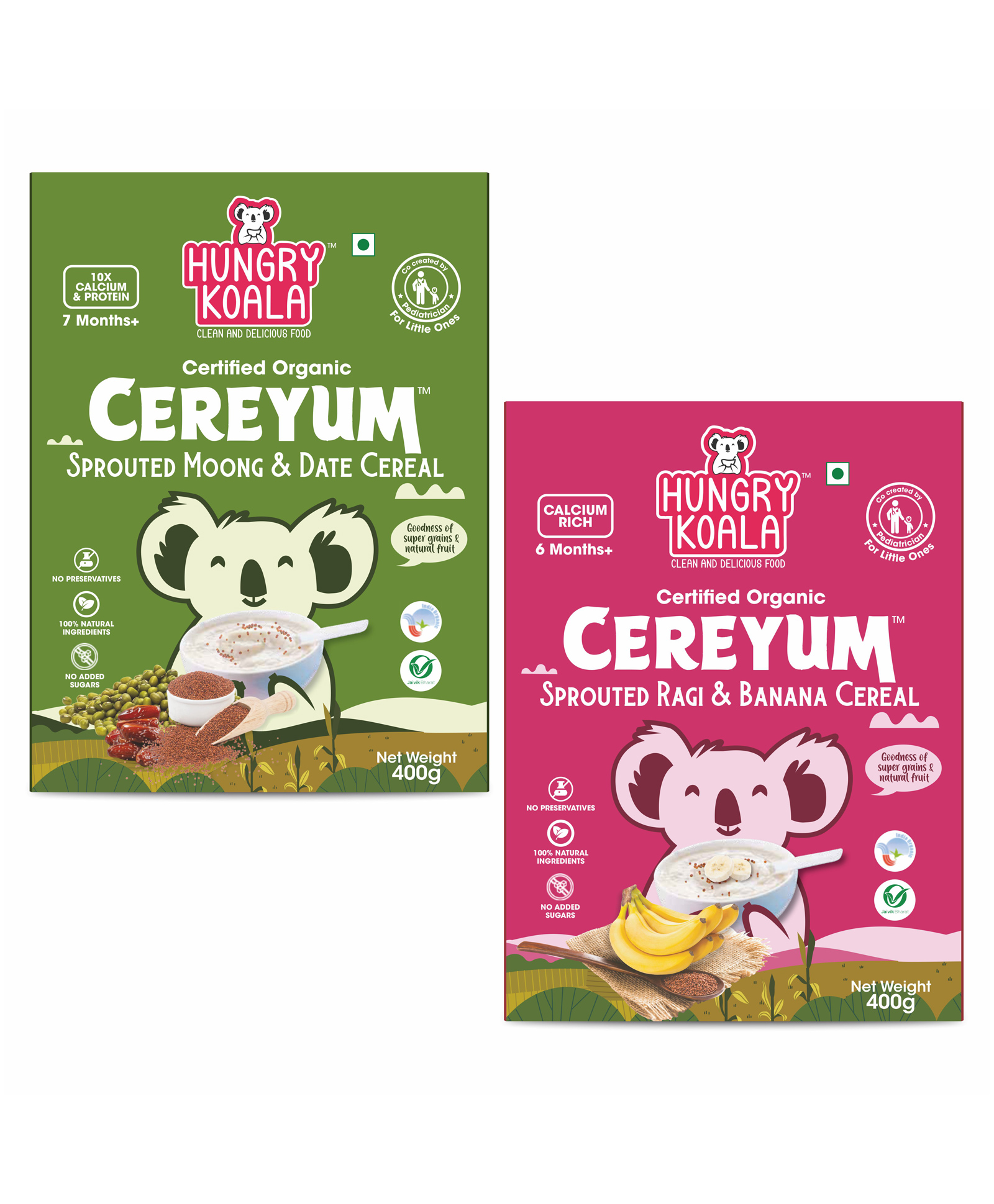 HUNGRY KOALA Cereal Made With Natural Ingridients Sprouted Moong Dates Ragi & Banana For Kids To Grow Healthy No Preservative Or Additives Or Maida 400 g Pack Of 2-image-36