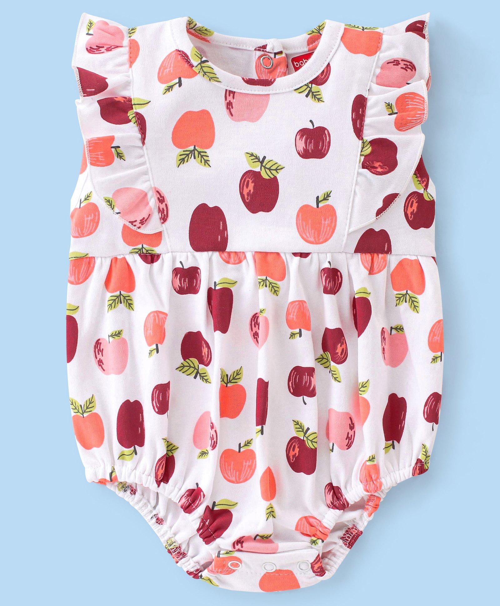 Babyhug 100% Cotton Knit Frill Sleeves Onesie with Apple Print - White-image-37