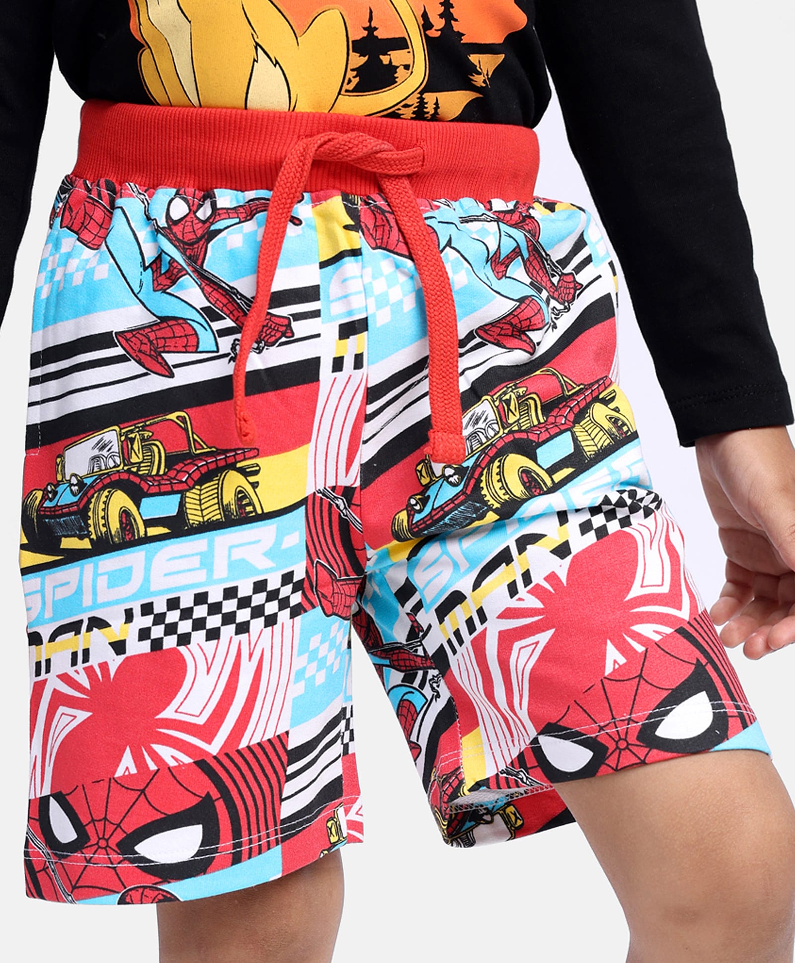 Babyhug Marvel Cotton Knit Shorts with Spider-Man Print - White-picture-10