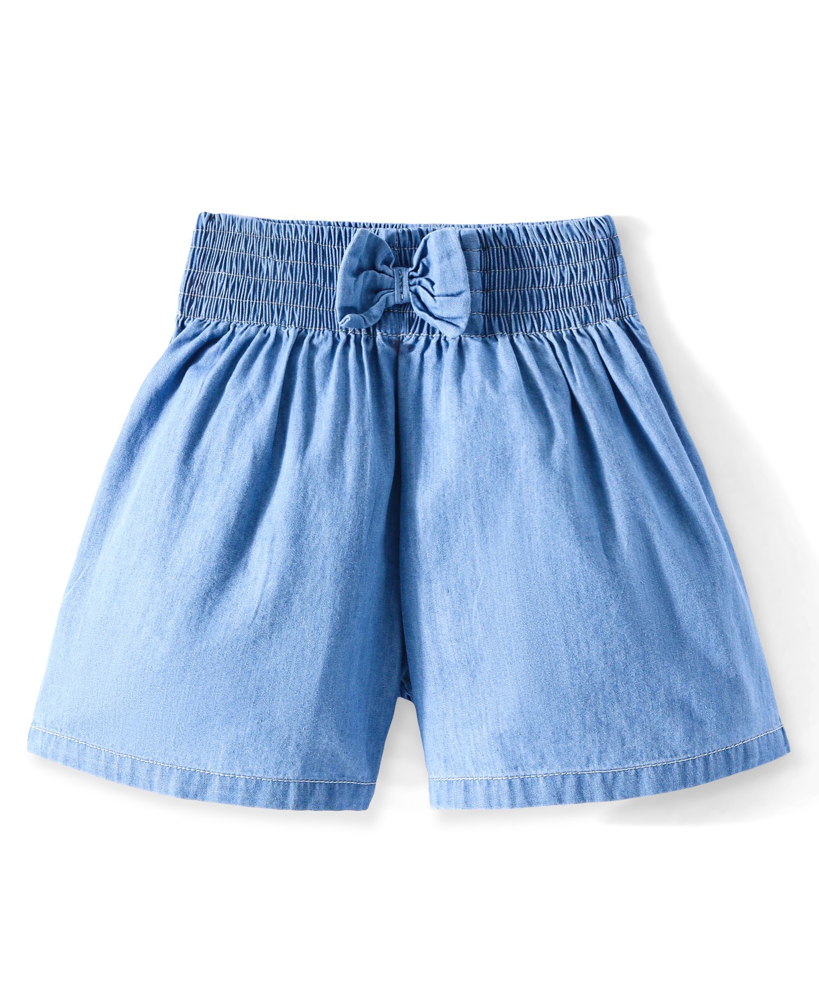 Babyhug  Cotton Knit Mid Thigh Length Denim Washed Shorts With Bow Applique - Blue-picture-21