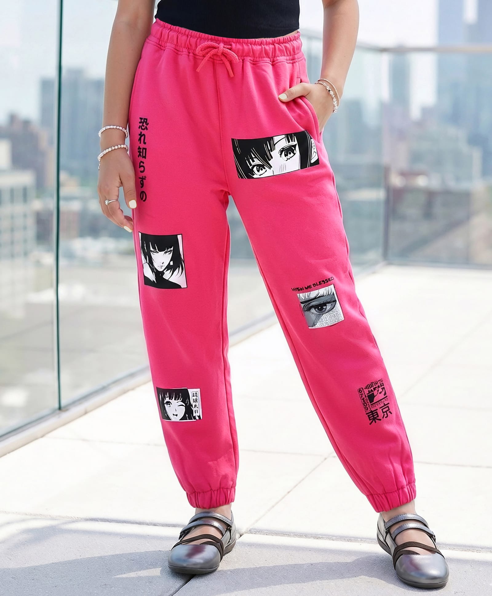Pine Kids Cotton Knit Full Length  Lounge Pant with Anime Print - Pink-picture-11