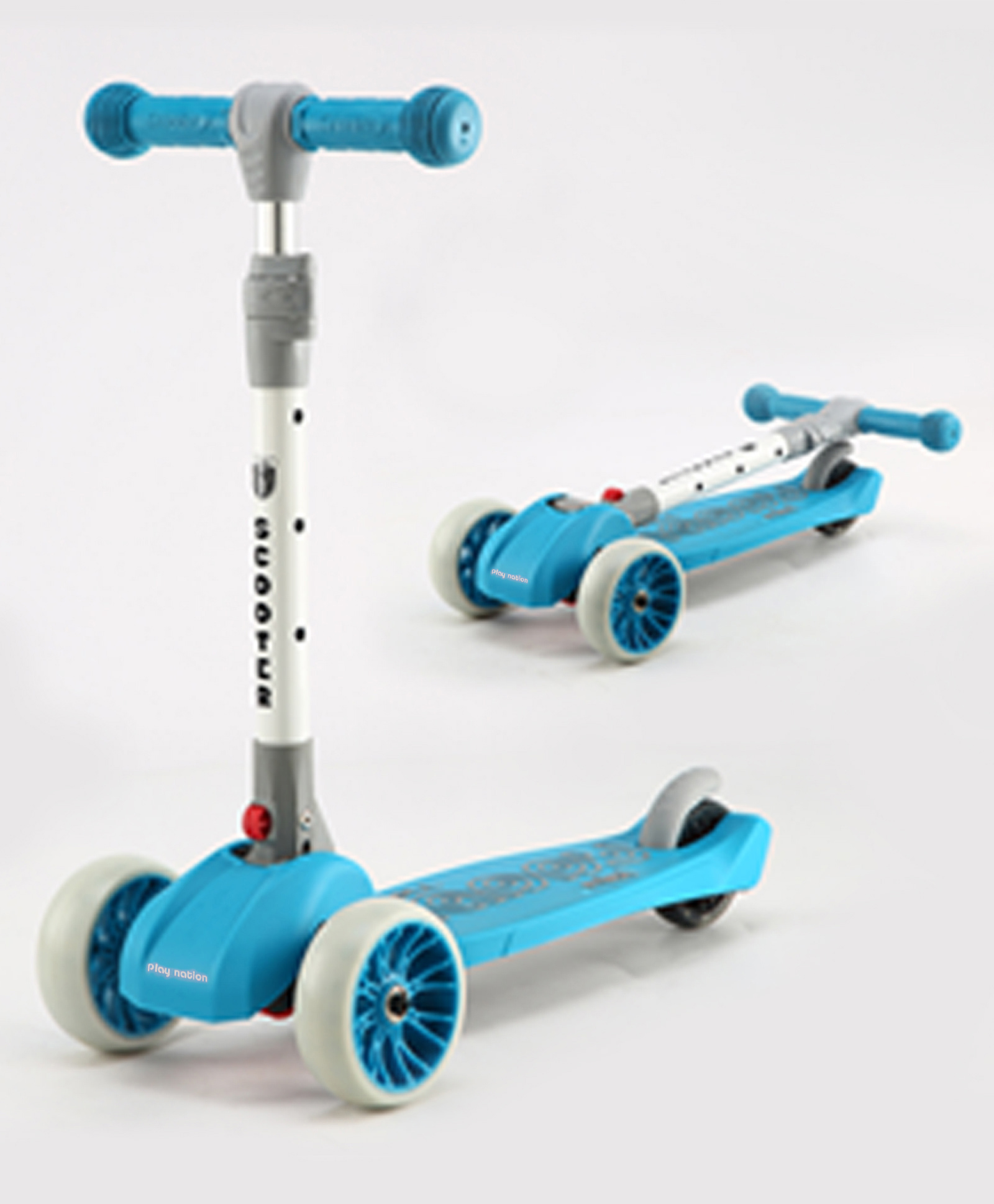 Play Nation Road Runner Foldable Kids Kick Scooter with LED Wheels Wide Standing Deck & 3-Level Adjustable Handlebar - Blue-picture-31