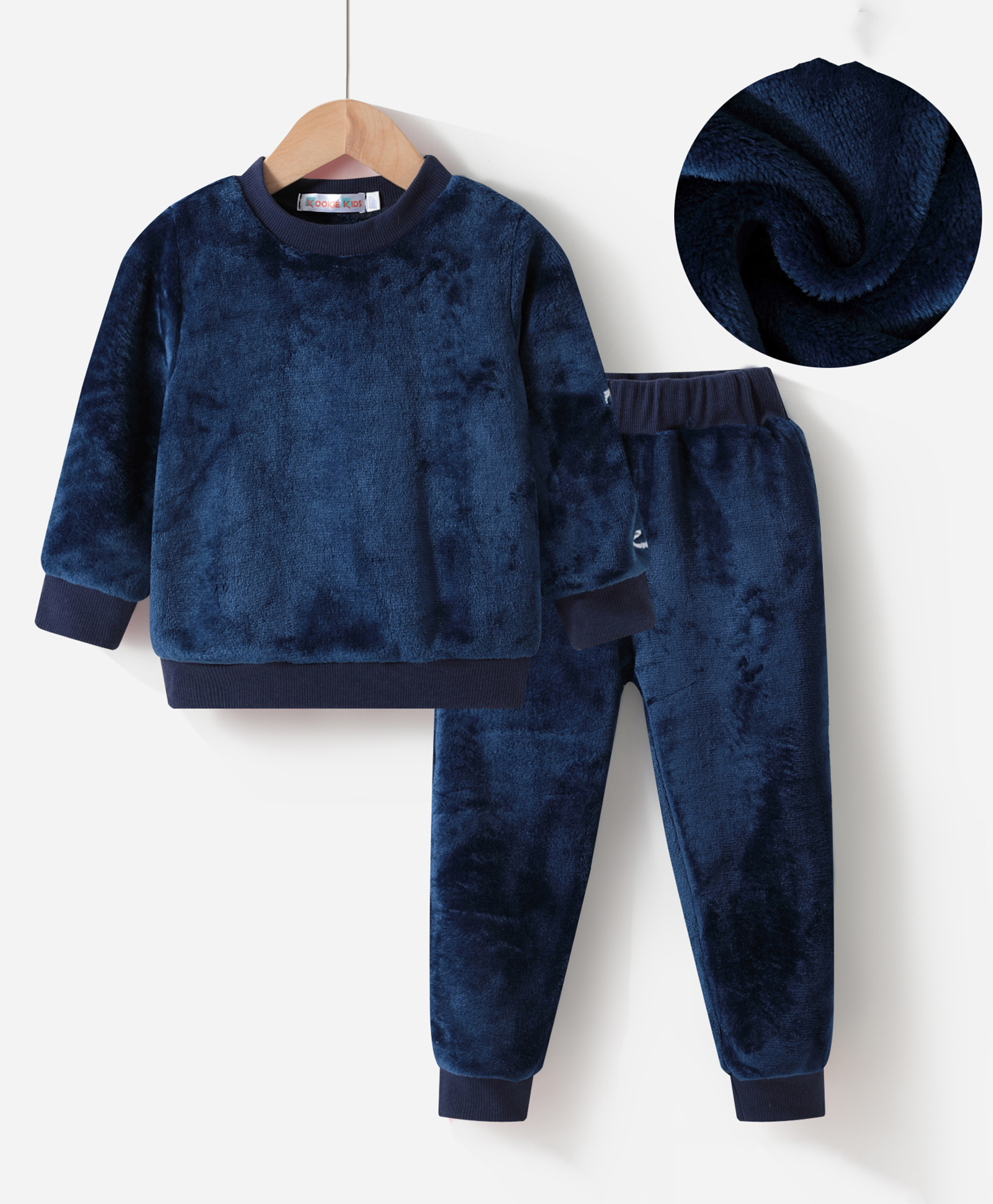 Kookie Kids Full Sleeves Winter Wear Text  Printed Night Suit - Navy Blue-image-22