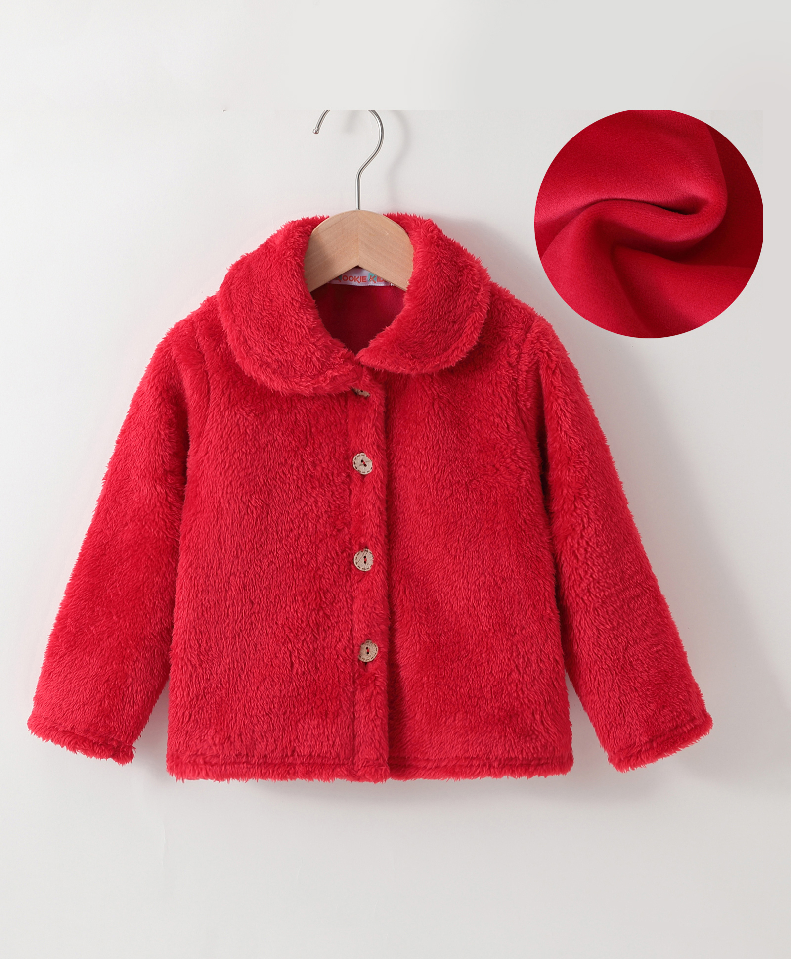 Kookie Kids Full Sleeves Collared Neck Front Open Solid Coloured Sweat Jacket - Red-image-49