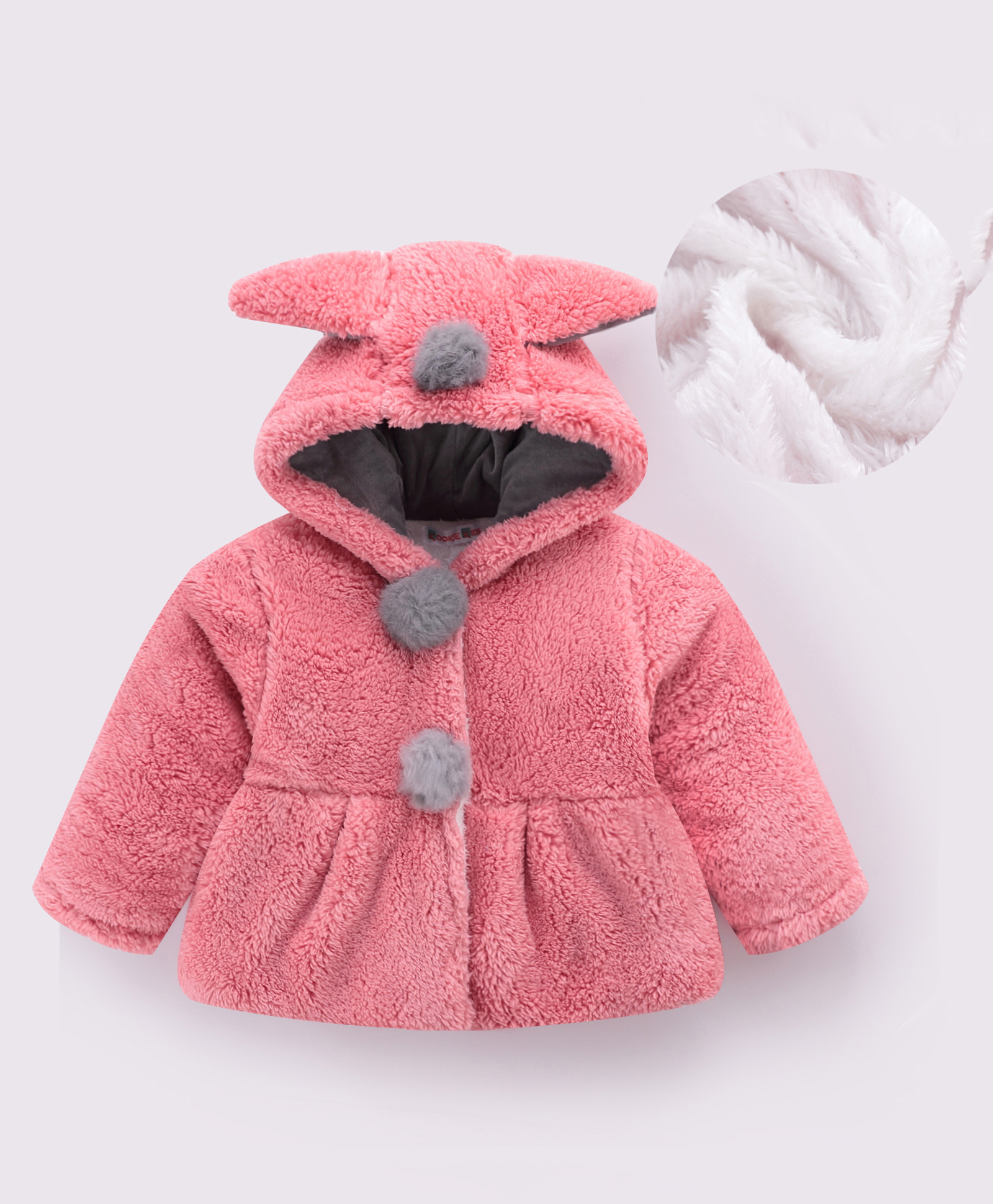 Kookie Kids Full Sleeves Front Open Hooded Solid Coloured Jacket With Ears Applique - Pink-picture-13
