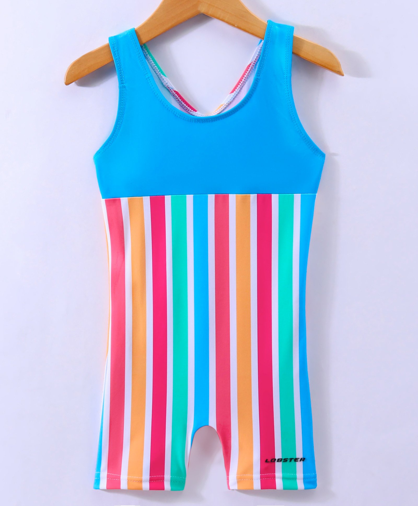 lobster LOBSTERSleeveless StripedLeggedSwimsuit with Text Print - Blue-picture-20