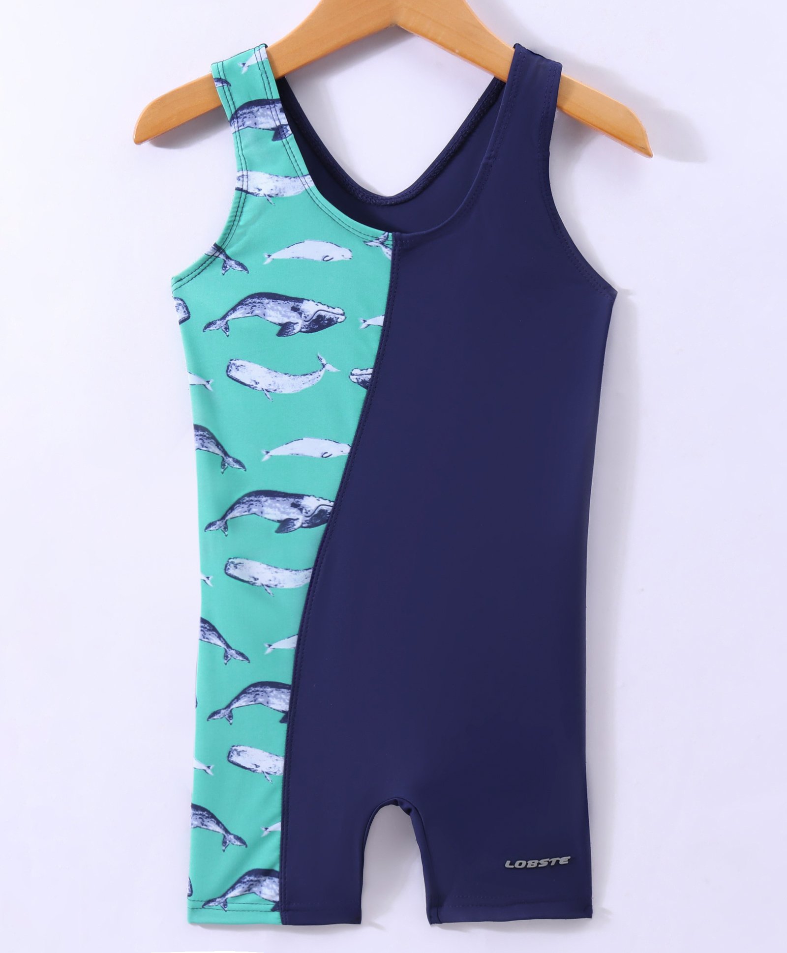 LOBSTERSleevelessLeggedSwimsuit with Whale & Text Print - Navy Blue-image-13