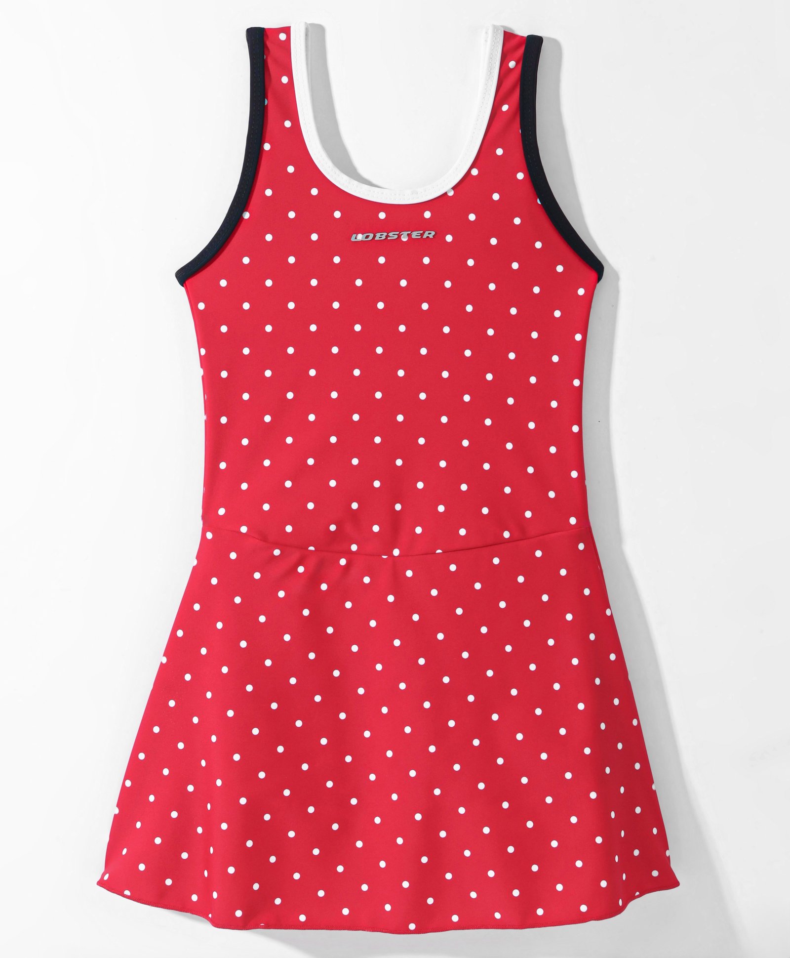 Lobster Sleeveless Frock Style Swimsuit with Polka Dots Print- Red-picture-12