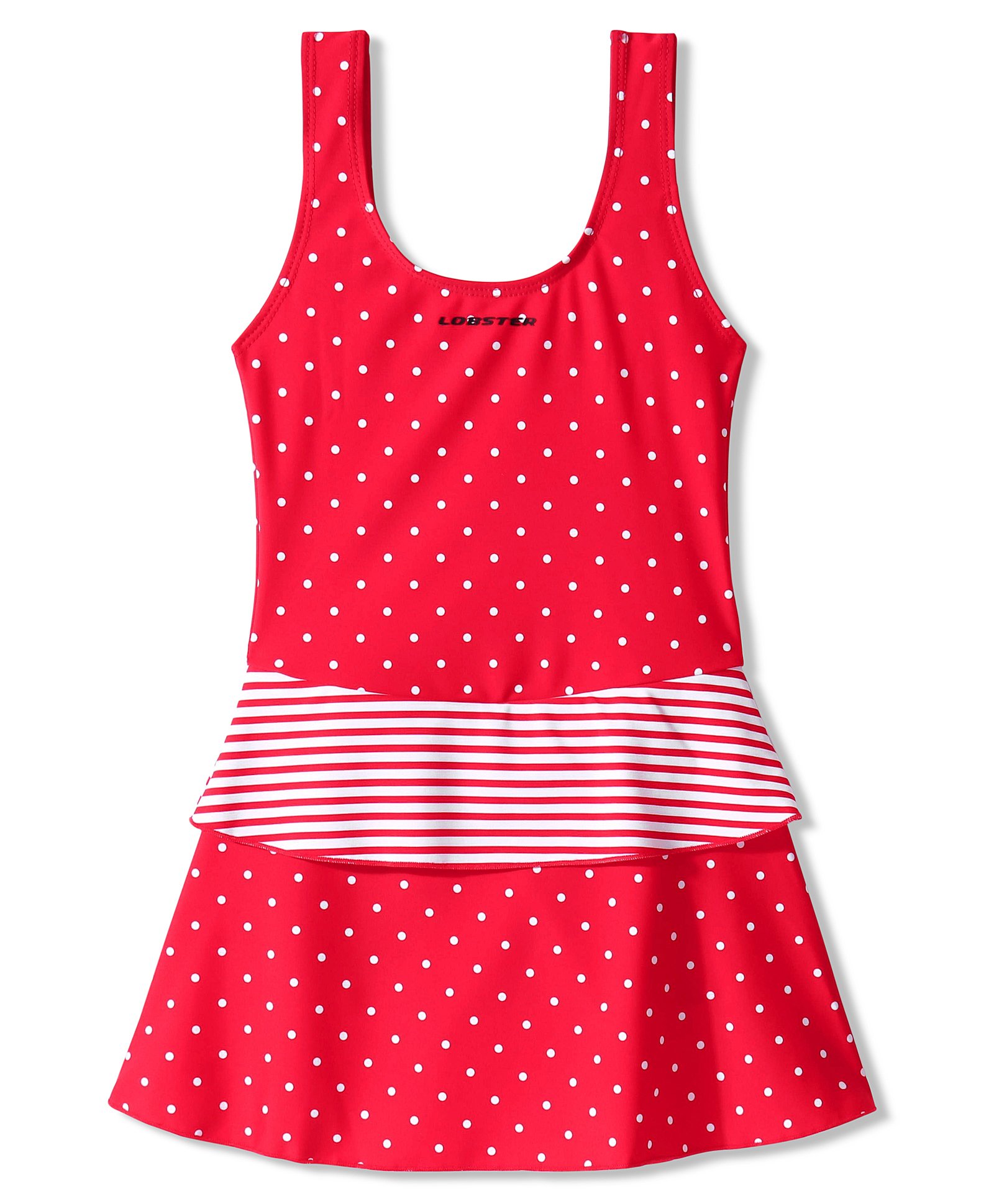 LOBSTER  Sleeveless Frock Swimsuit with Striped & Polka Dot Print - Red-image-47