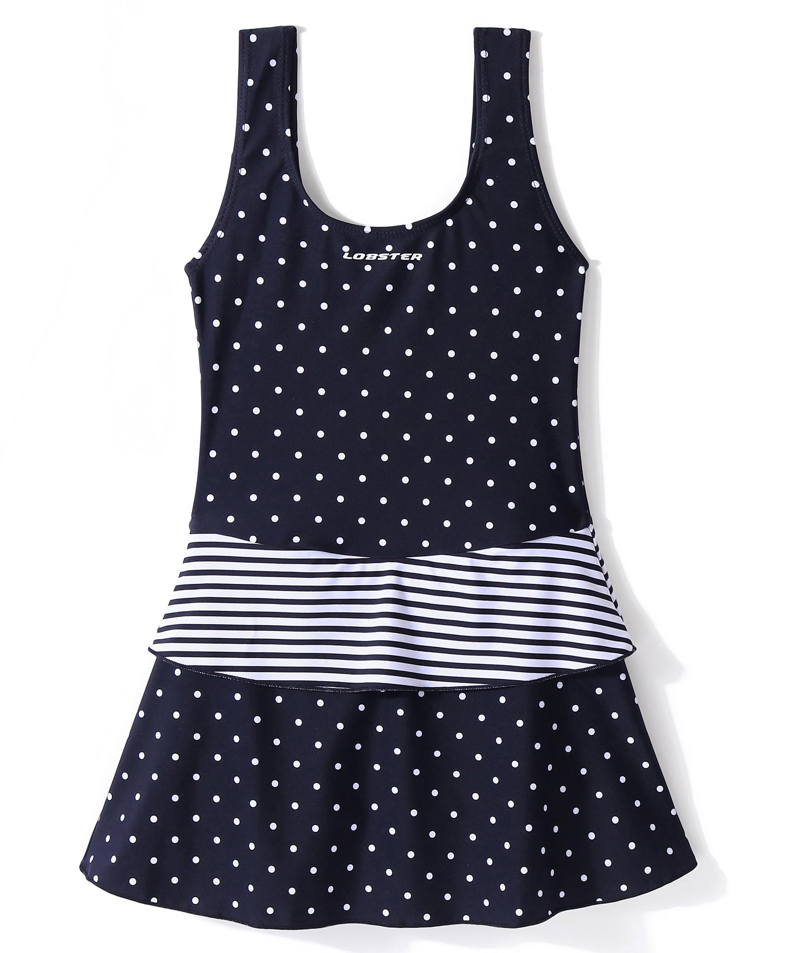 LOBSTER  Sleeveless Frock Swimsuit with Striped & Polka Dot Print - Black-image-39