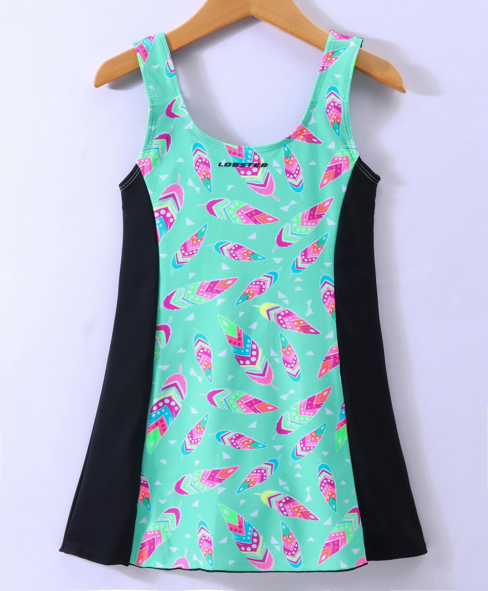 LOBSTER  Sleeveless Frock Swimsuit with Feather Print -  Green-picture-21