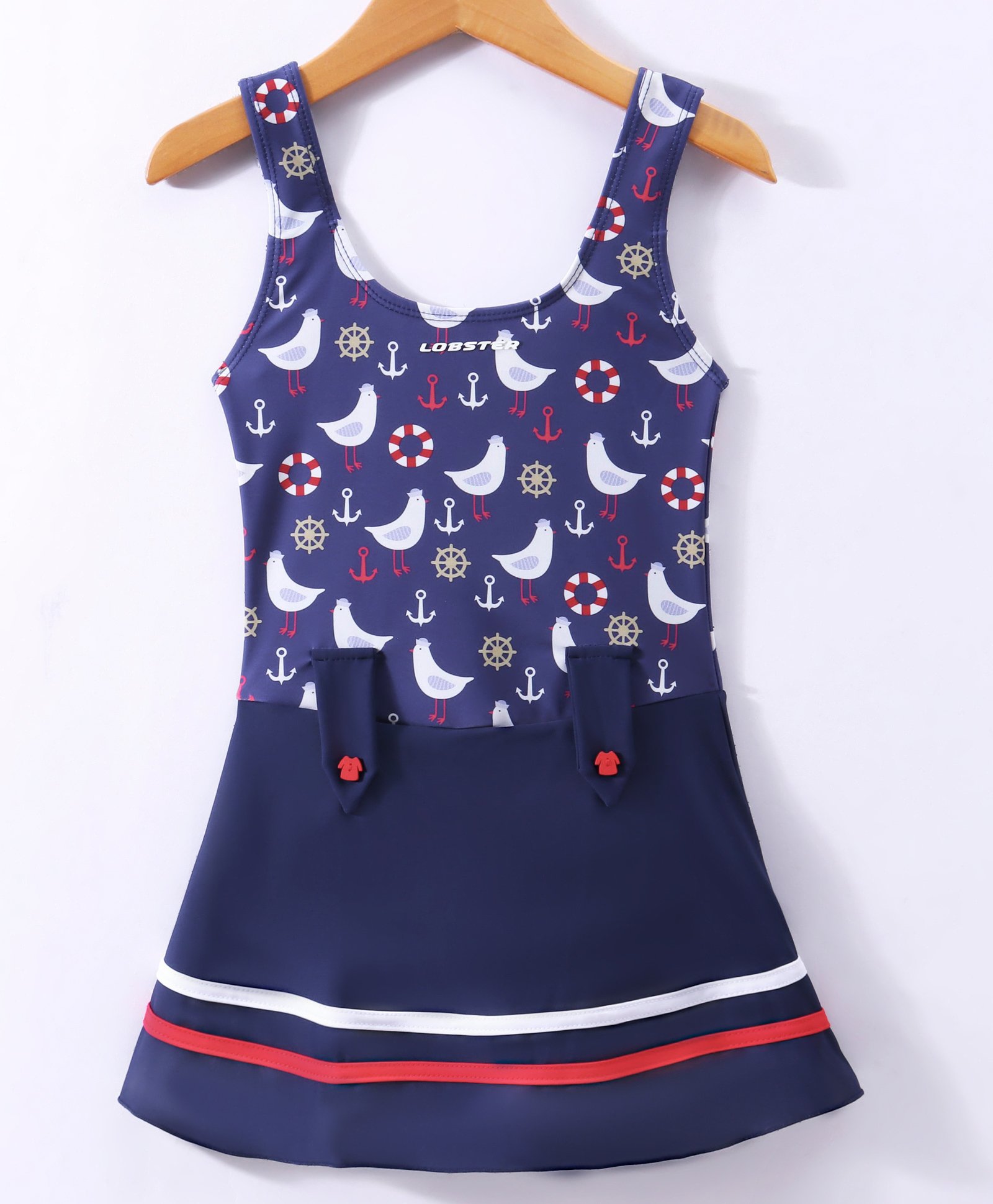 LOBSTER  Sleeveless Frock Swimsuit with Bird Print -  Blue-image-9