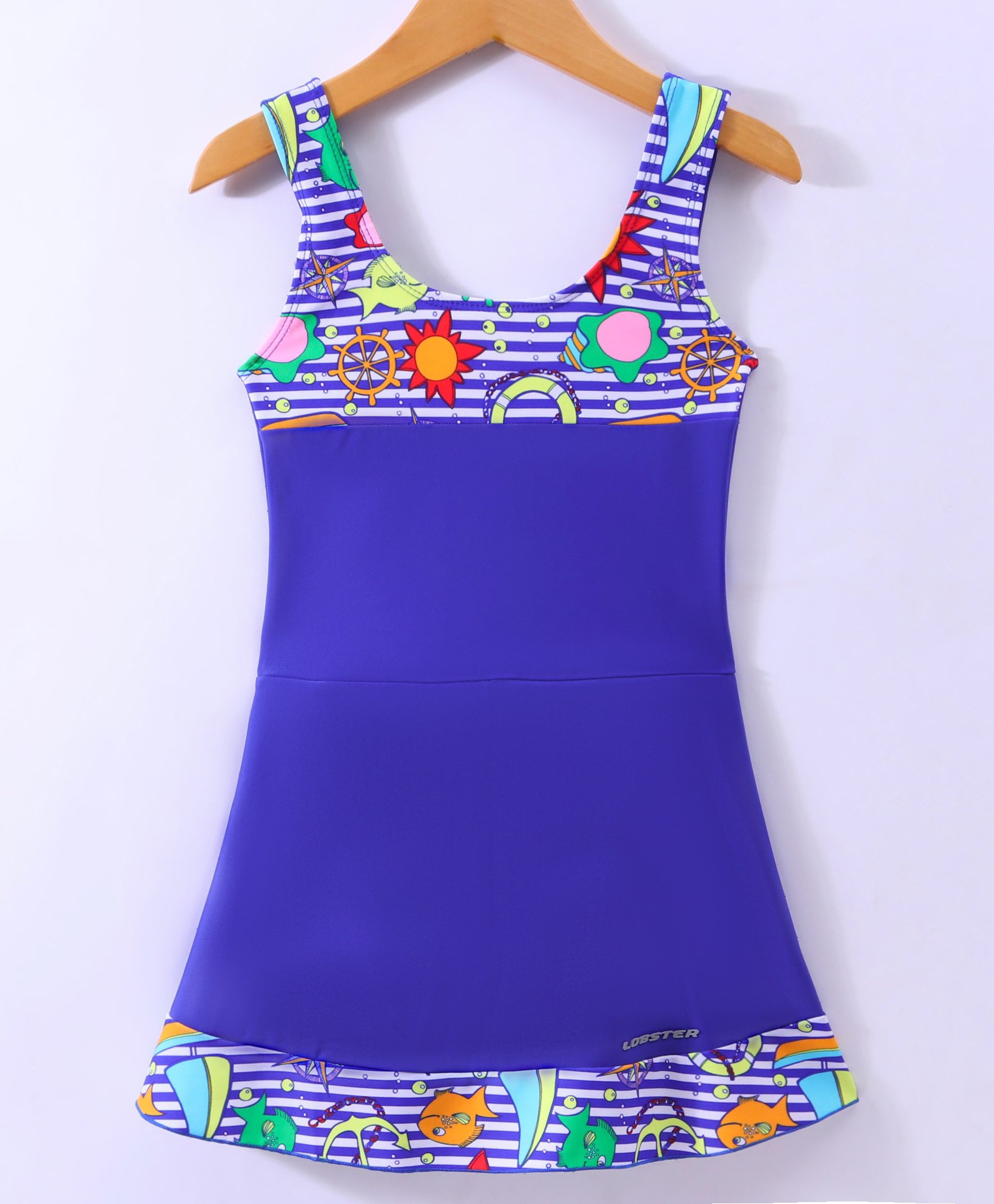 LOBSTER  Sleeveless Frock Swimsuit with Floral Print - Royal Blue-image-5