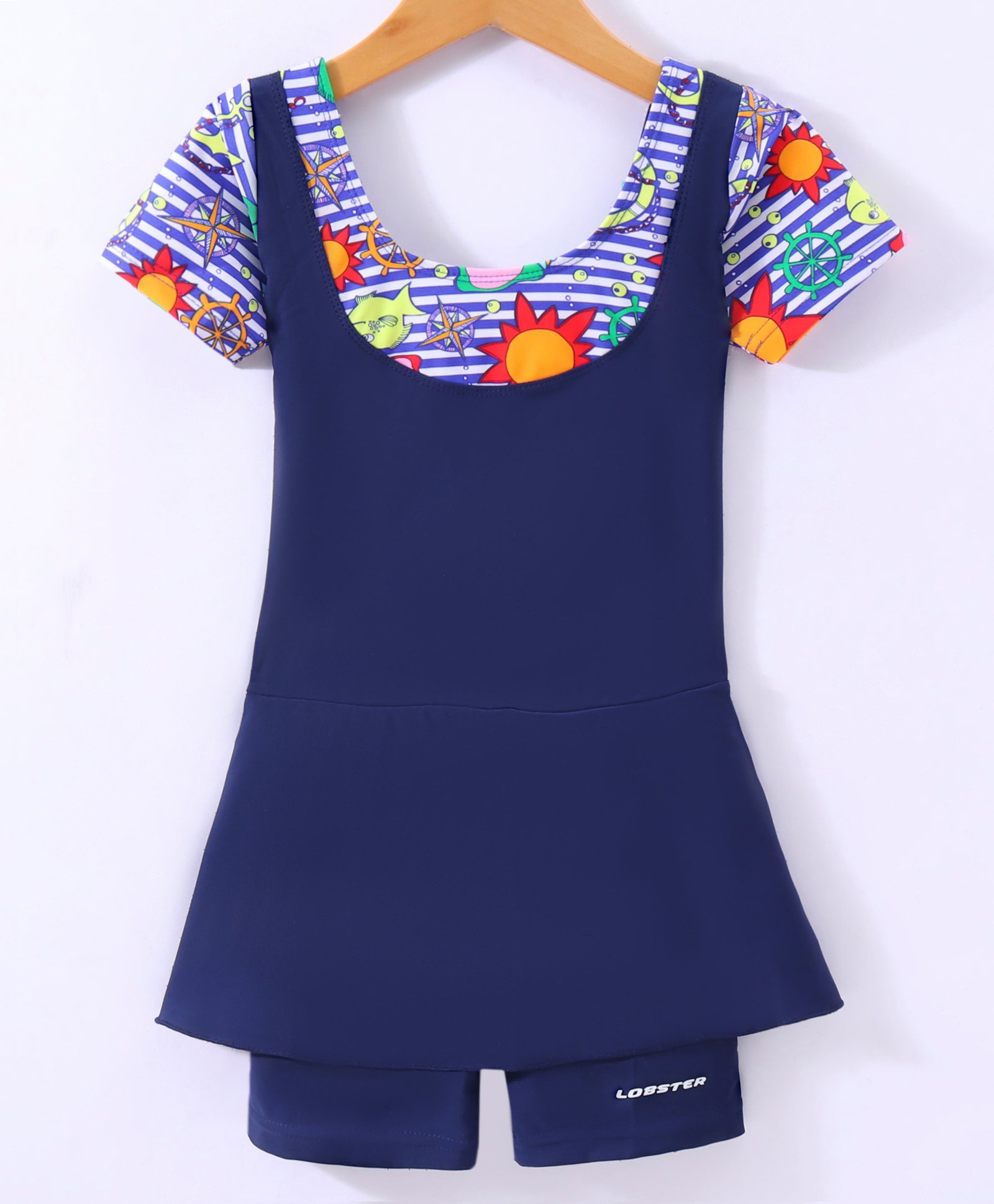LOBSTER  Half Sleeves  Frock Swimsuit with Floral Print -  Blue-picture-15