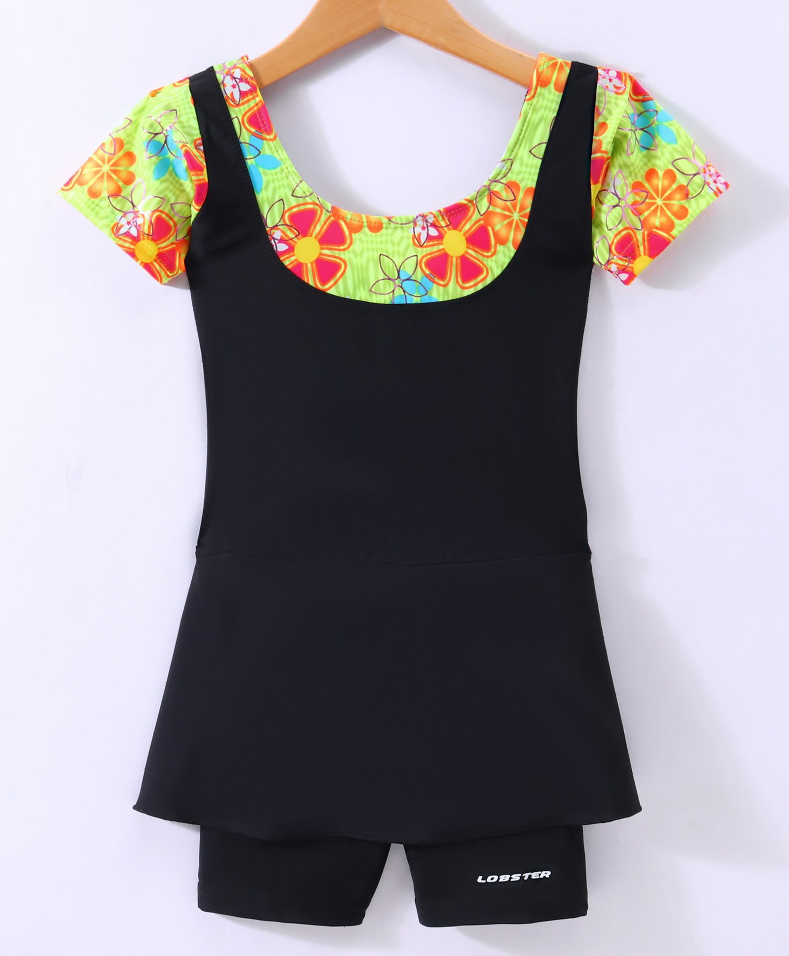 LOBSTER  Half Sleeves  Frock Swimsuit with Floral Print - Black-picture-16